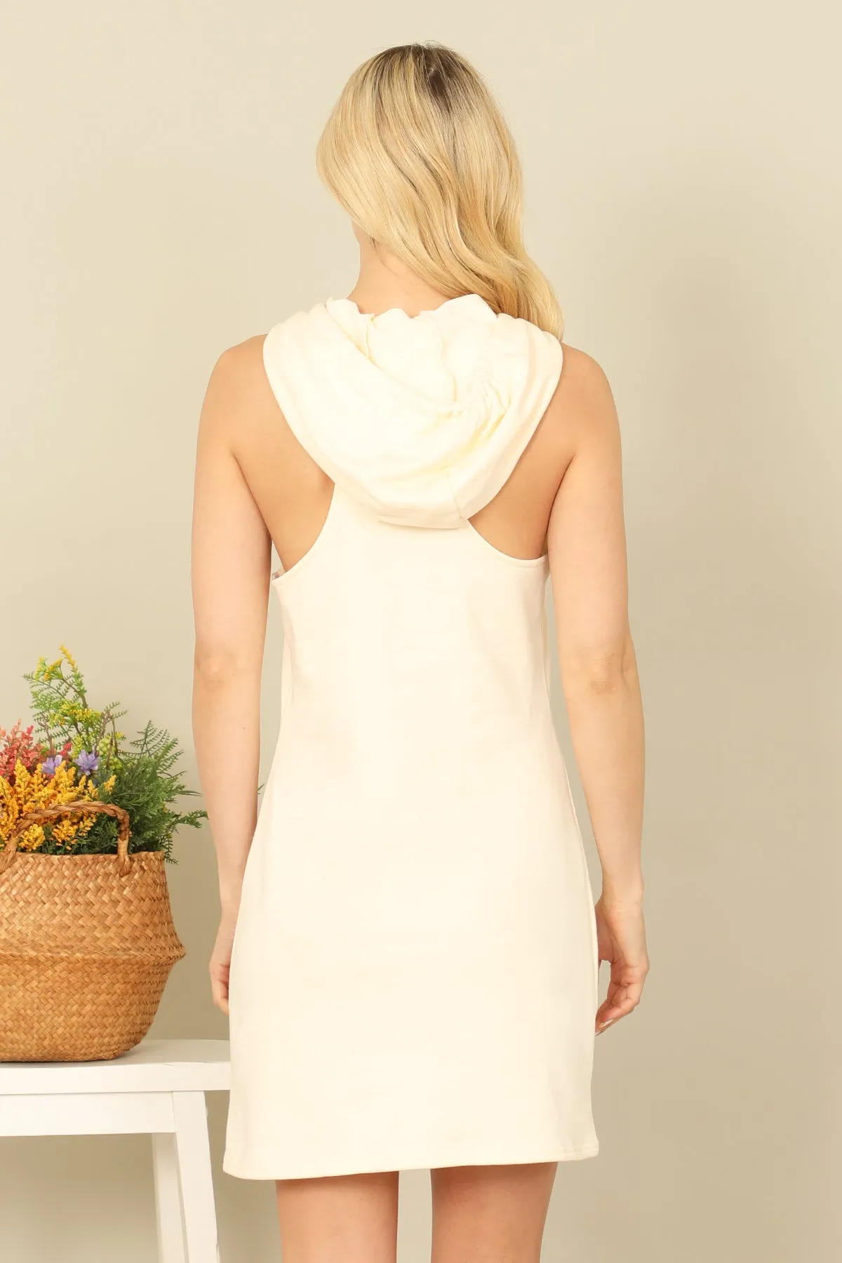 SLEEVLESS DRAWSTRING HOODIE MINI DRESS