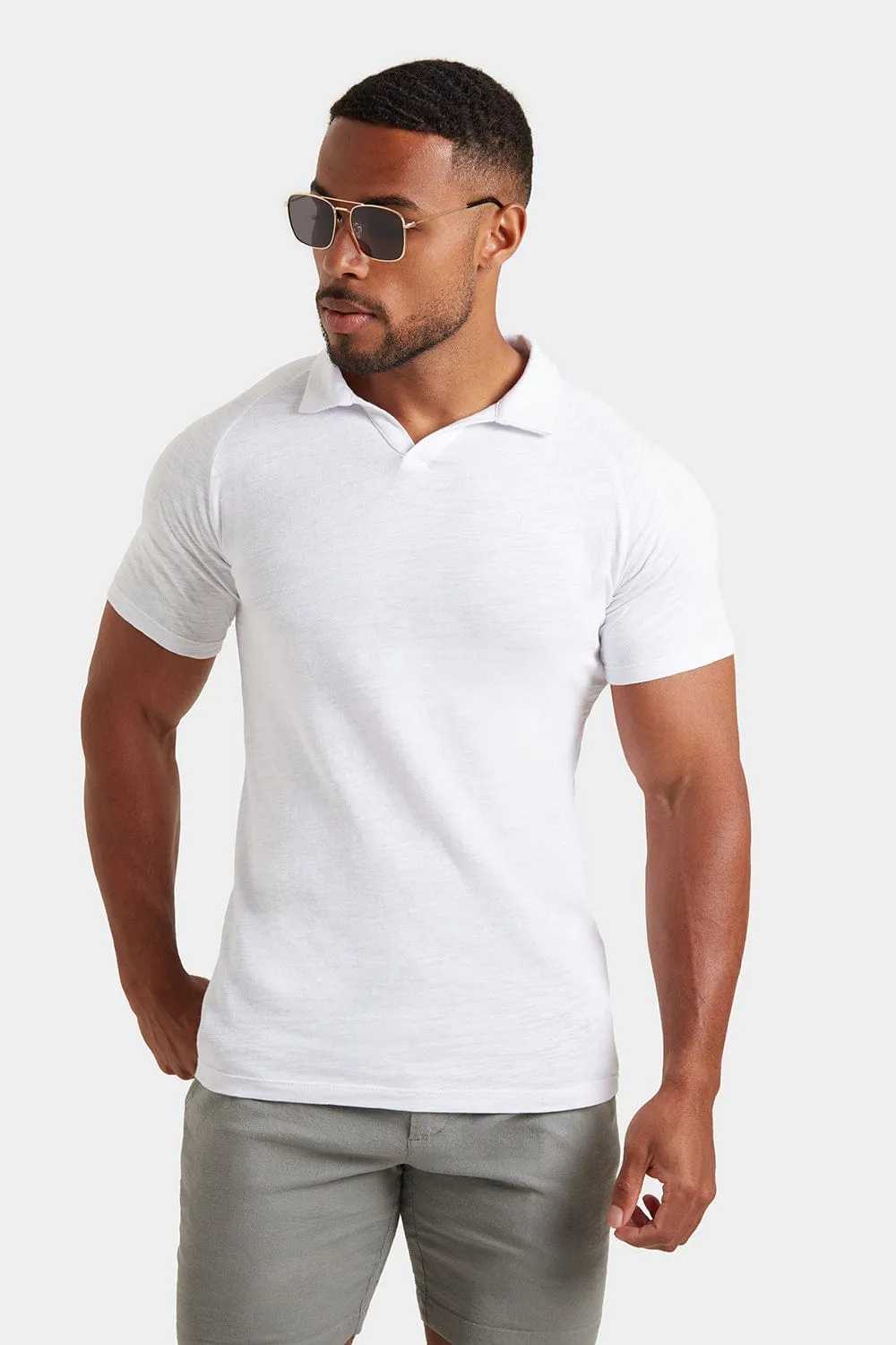 Slub Buttonless Polo in White