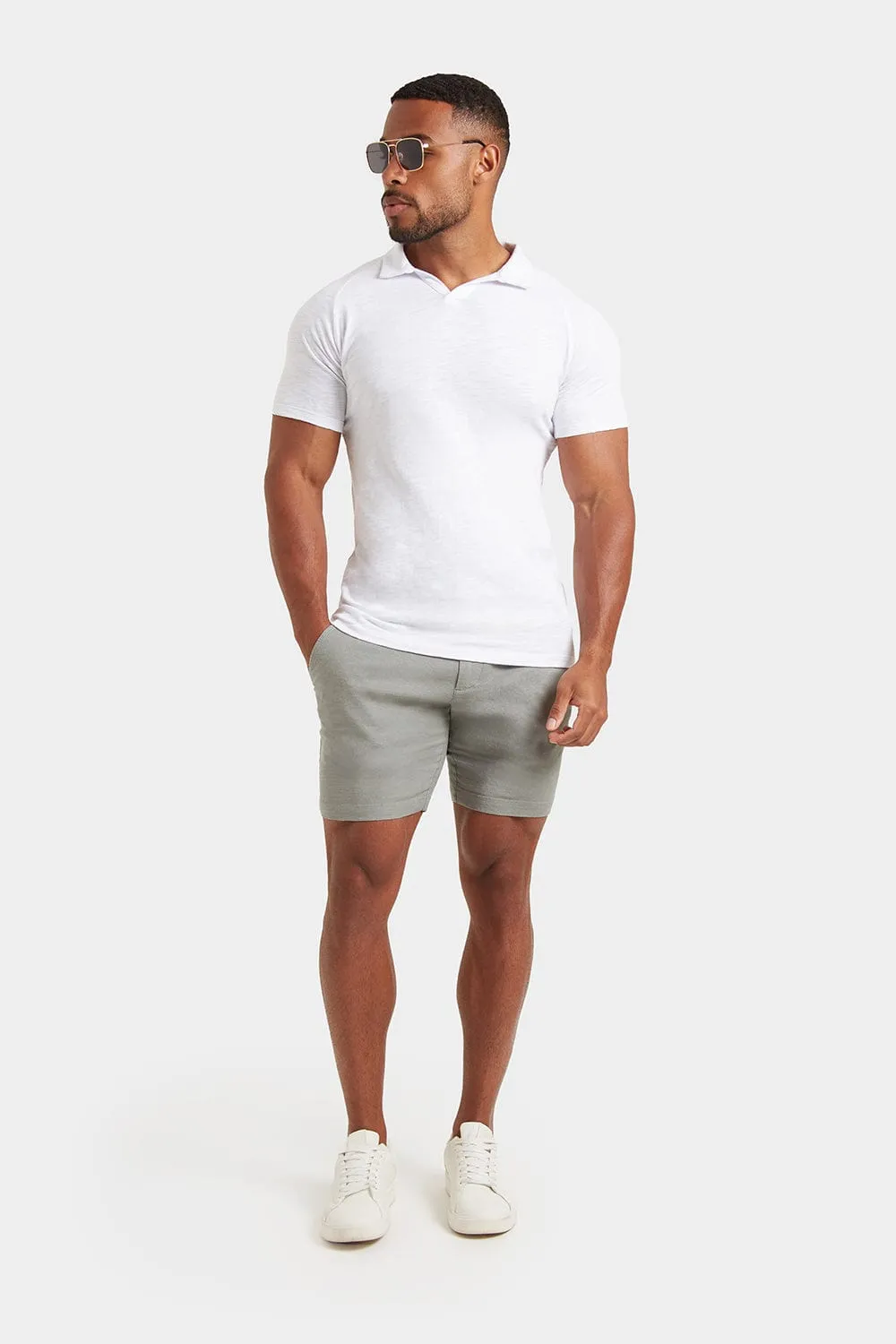 Slub Buttonless Polo in White