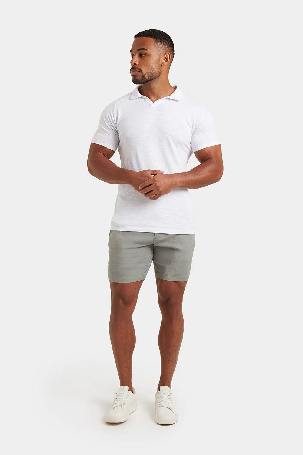 Slub Buttonless Polo in White