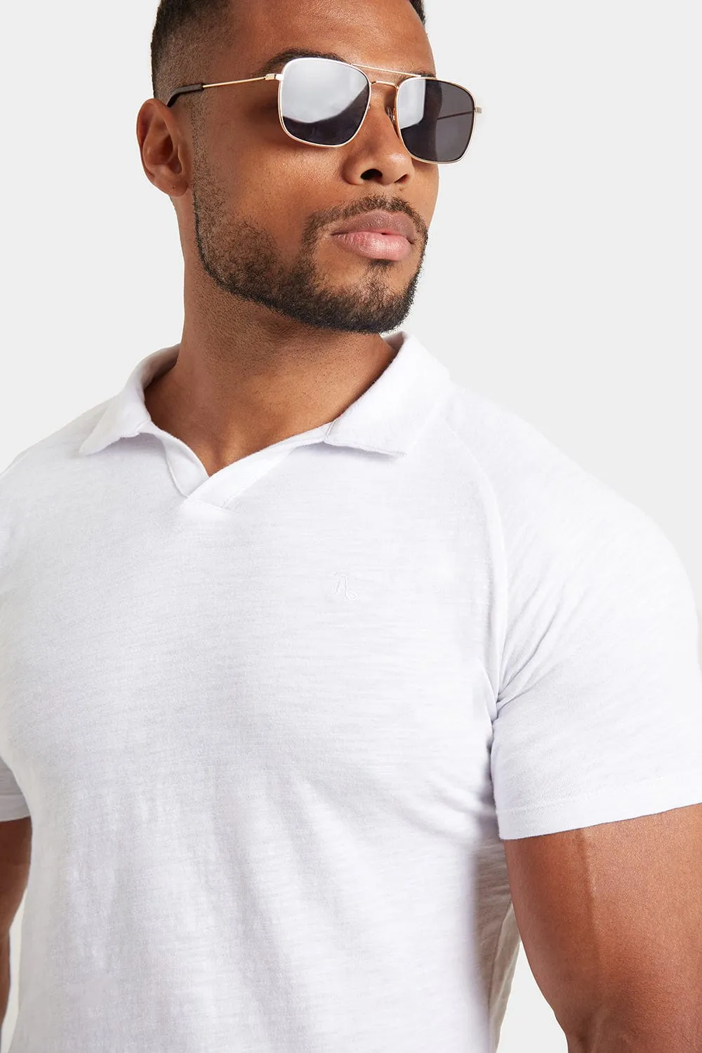 Slub Buttonless Polo in White