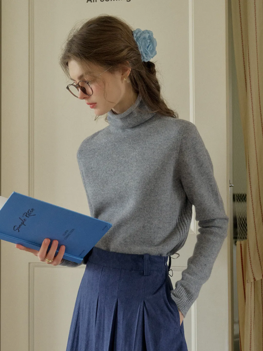 Solana Basic Versatile Turtleneck 100% Wool Sweater - Pink