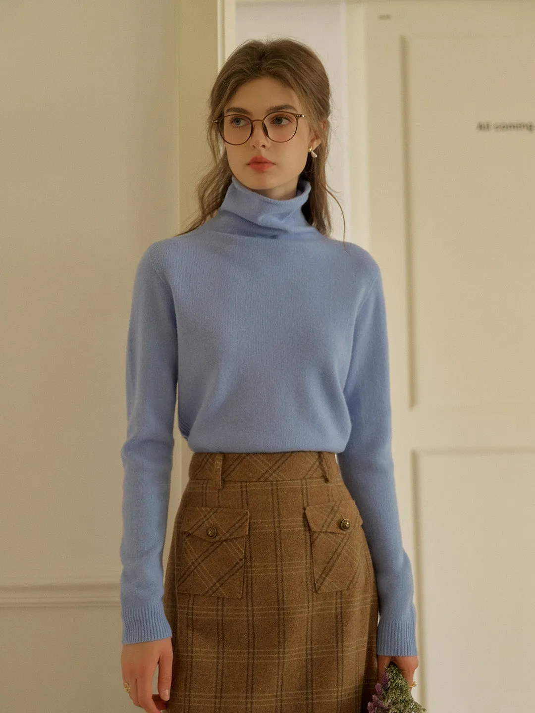 Solana Basic Versatile Turtleneck 100% Wool Sweater - Pink