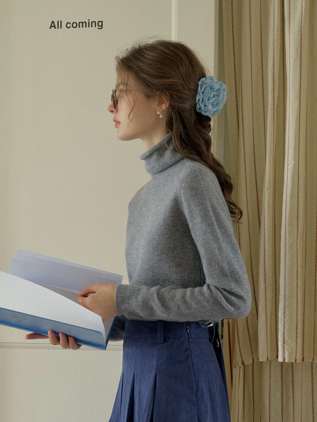 Solana Basic Versatile Turtleneck 100% Wool Sweater - Pink