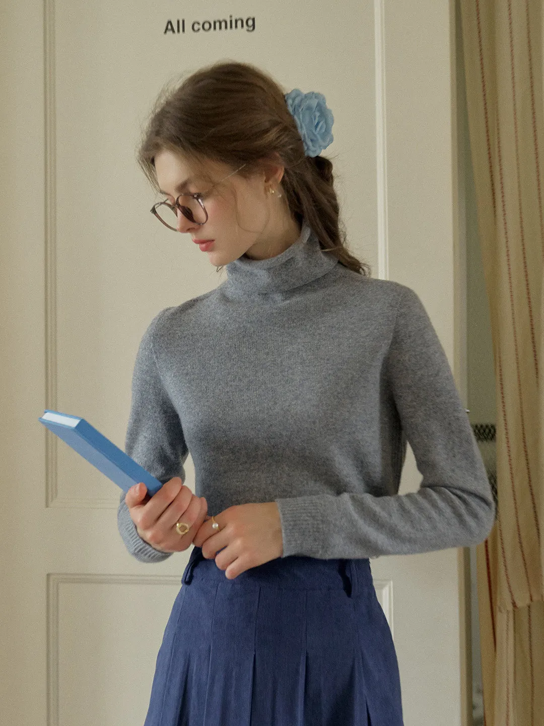 Solana Basic Versatile Turtleneck 100% Wool Sweater - Pink