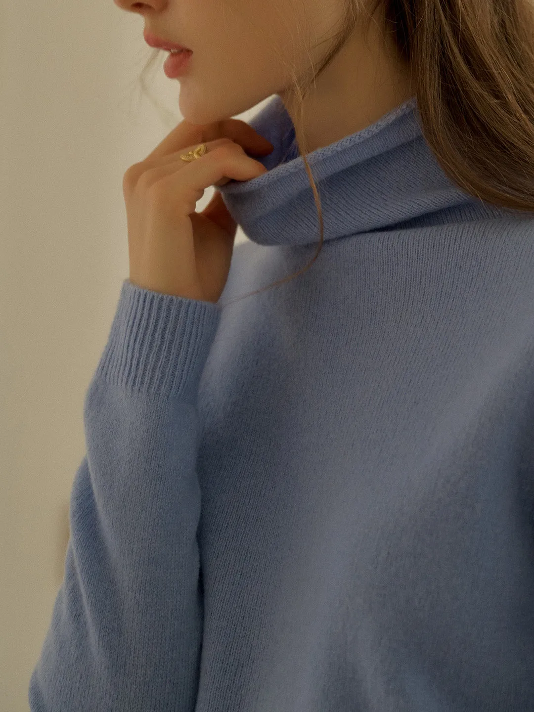 Solana Basic Versatile Turtleneck 100% Wool Sweater - Pink