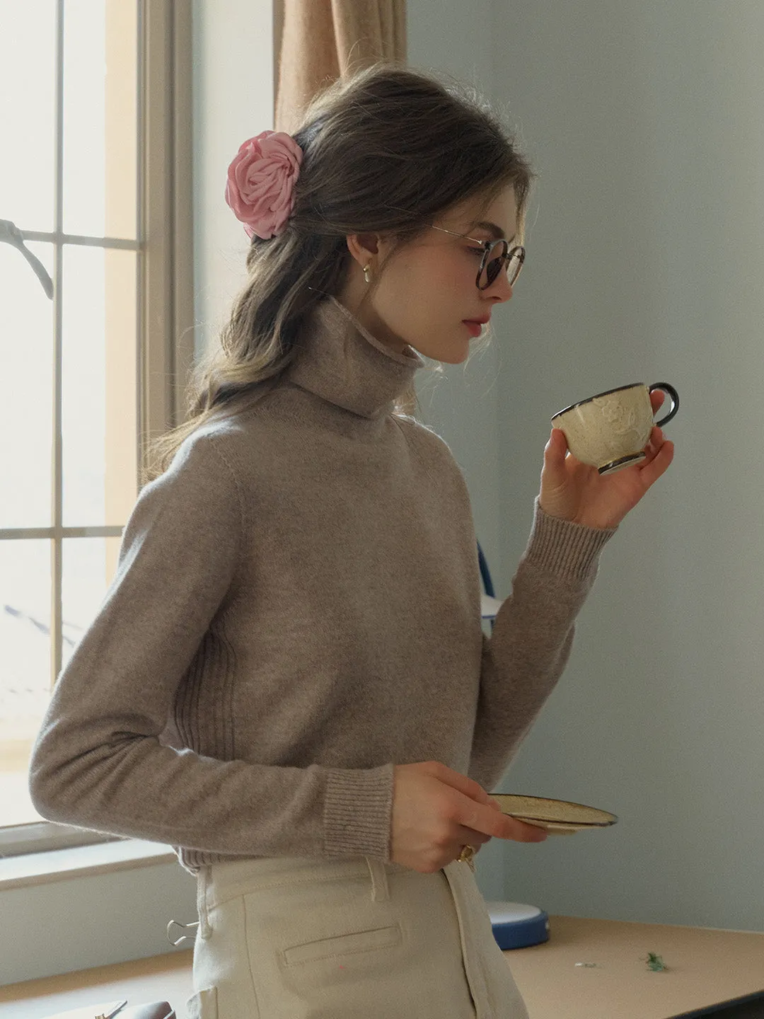 Solana Basic Versatile Turtleneck 100% Wool Sweater - Pink