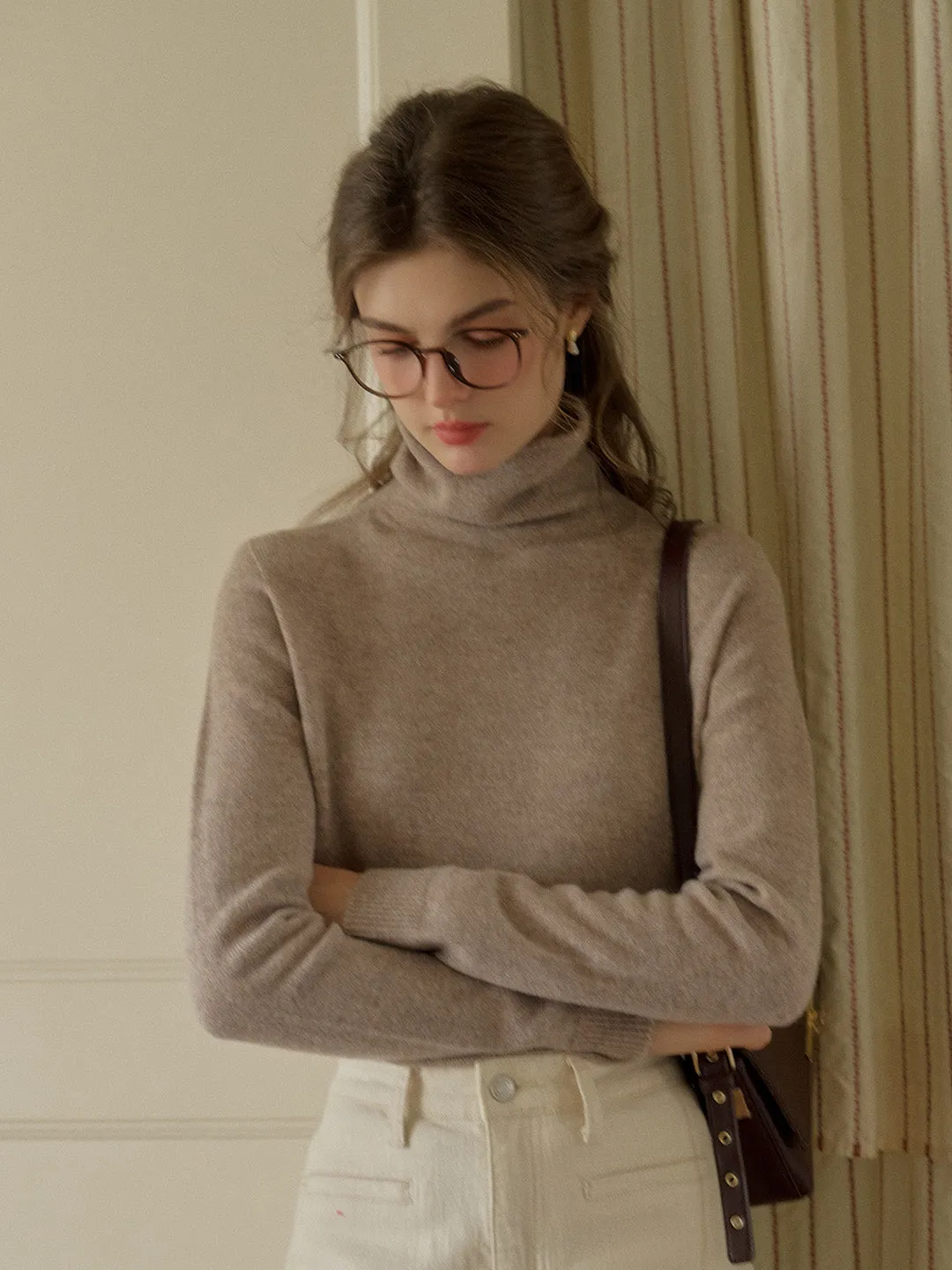 Solana Basic Versatile Turtleneck 100% Wool Sweater - Pink