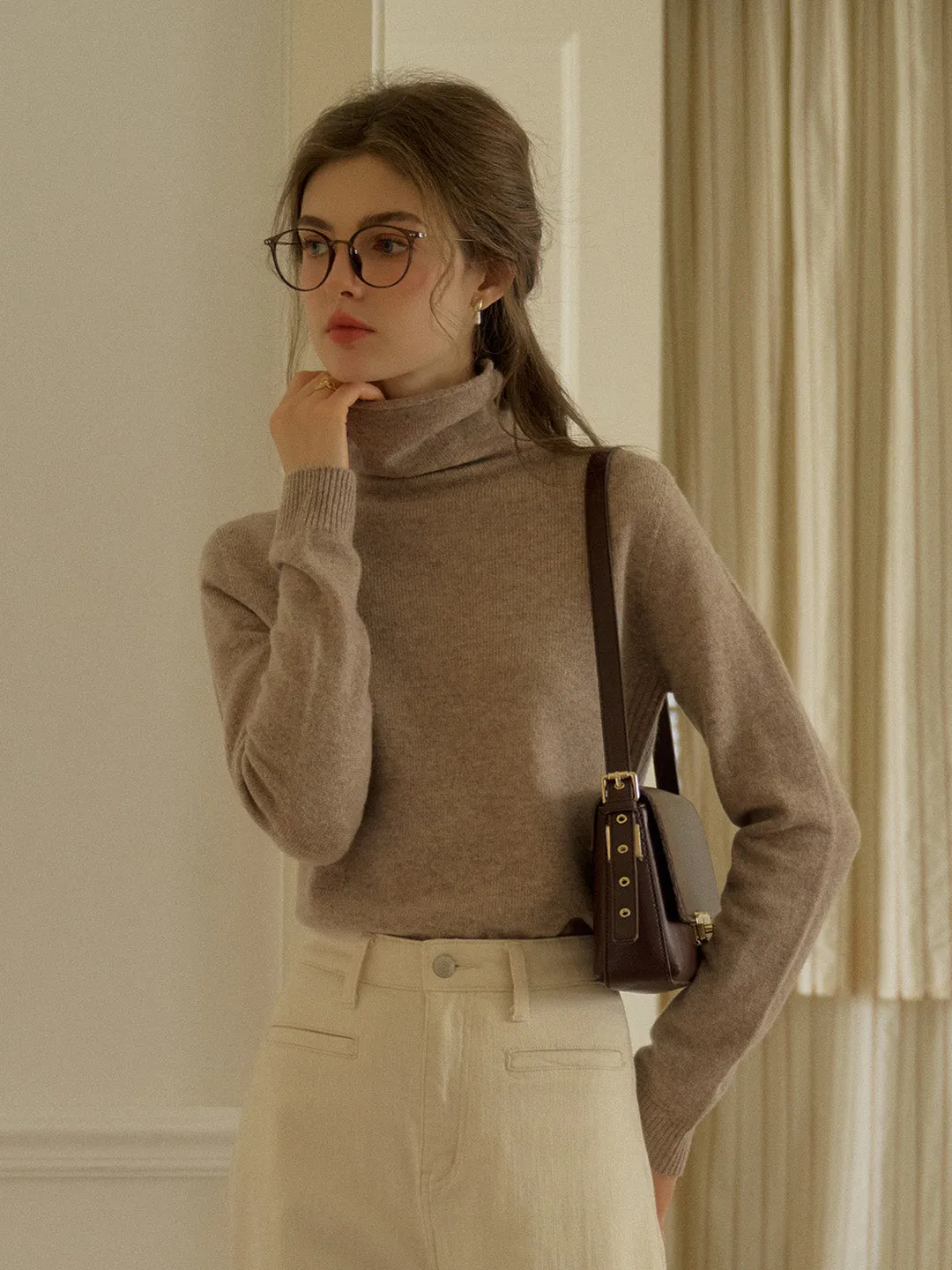 Solana Basic Versatile Turtleneck 100% Wool Sweater - Pink