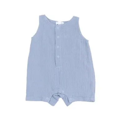Solid Muslin Dusty Blue Sleeveless Shortie Romper