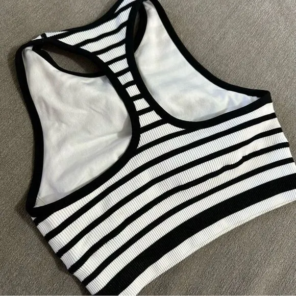 Soul by SoulCycle Black and White Striped Sports Bra XS