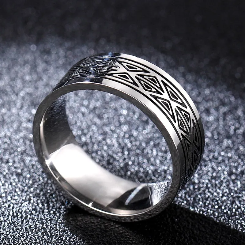 Spectacular 8MM Titanium Pattern Engraved Rings