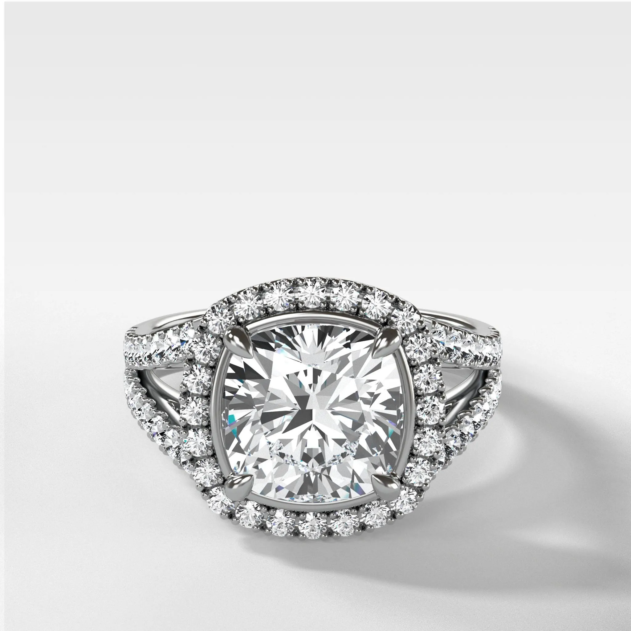Split Shank Halo Engagement Ring With Cushion Cut Diamond