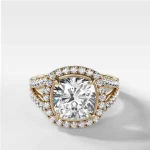 Split Shank Halo Engagement Ring With Cushion Cut Diamond