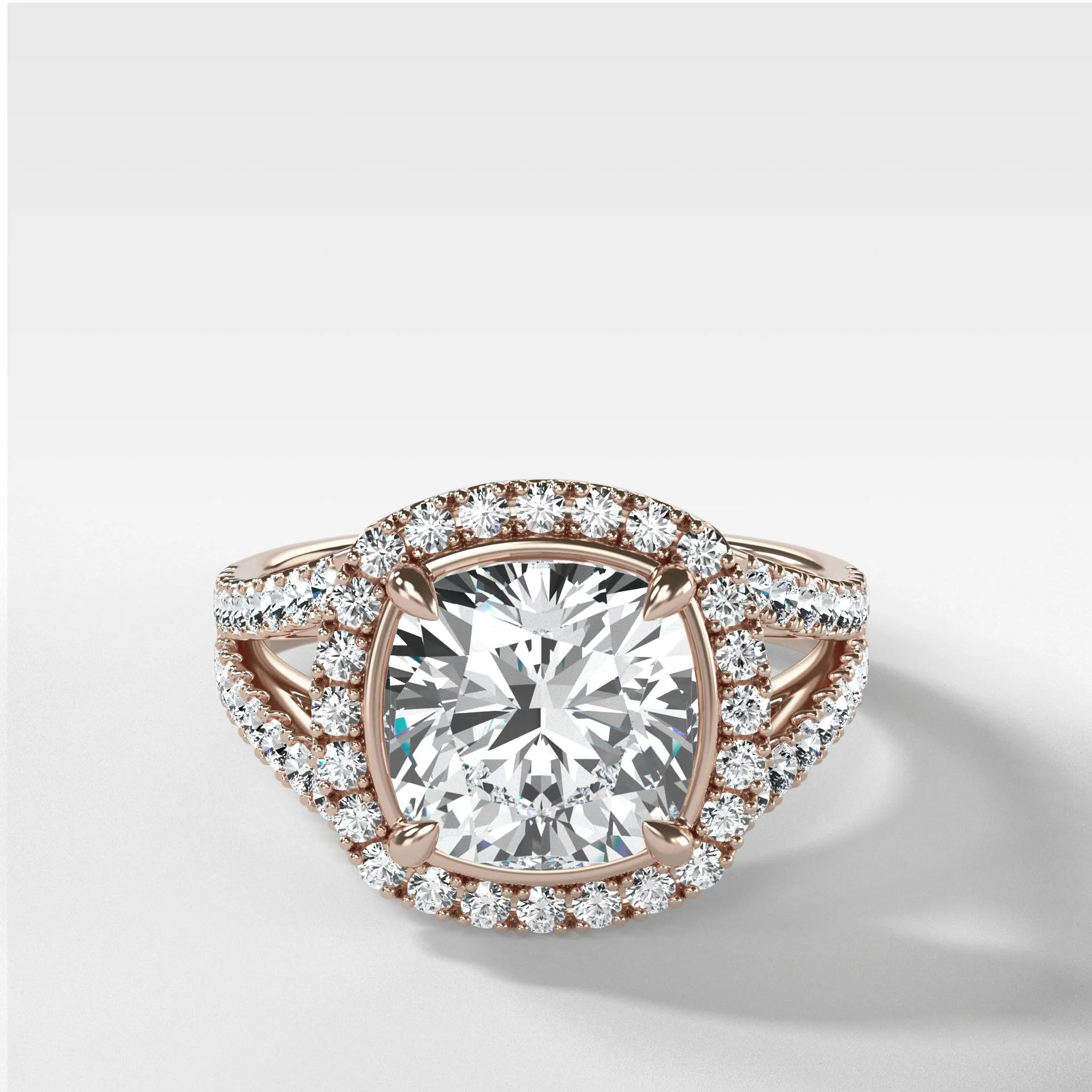 Split Shank Halo Engagement Ring With Cushion Cut Diamond