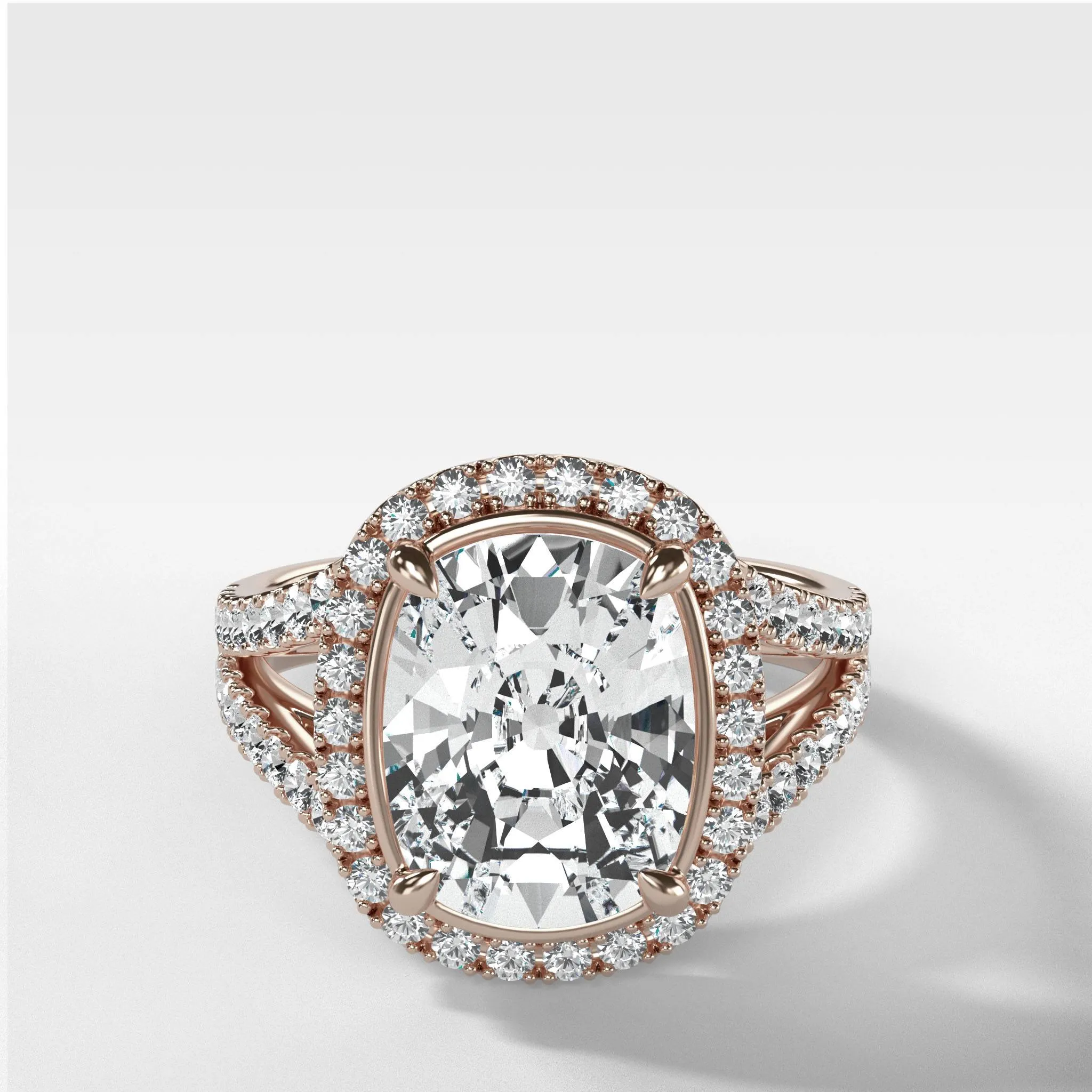 Split Shank Halo Engagement Ring With Elongated Cushion Cut Diamond