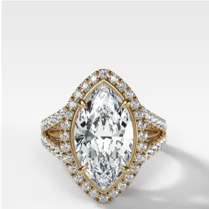 Split Shank Halo Engagement Ring With Marquise Cut Diamond
