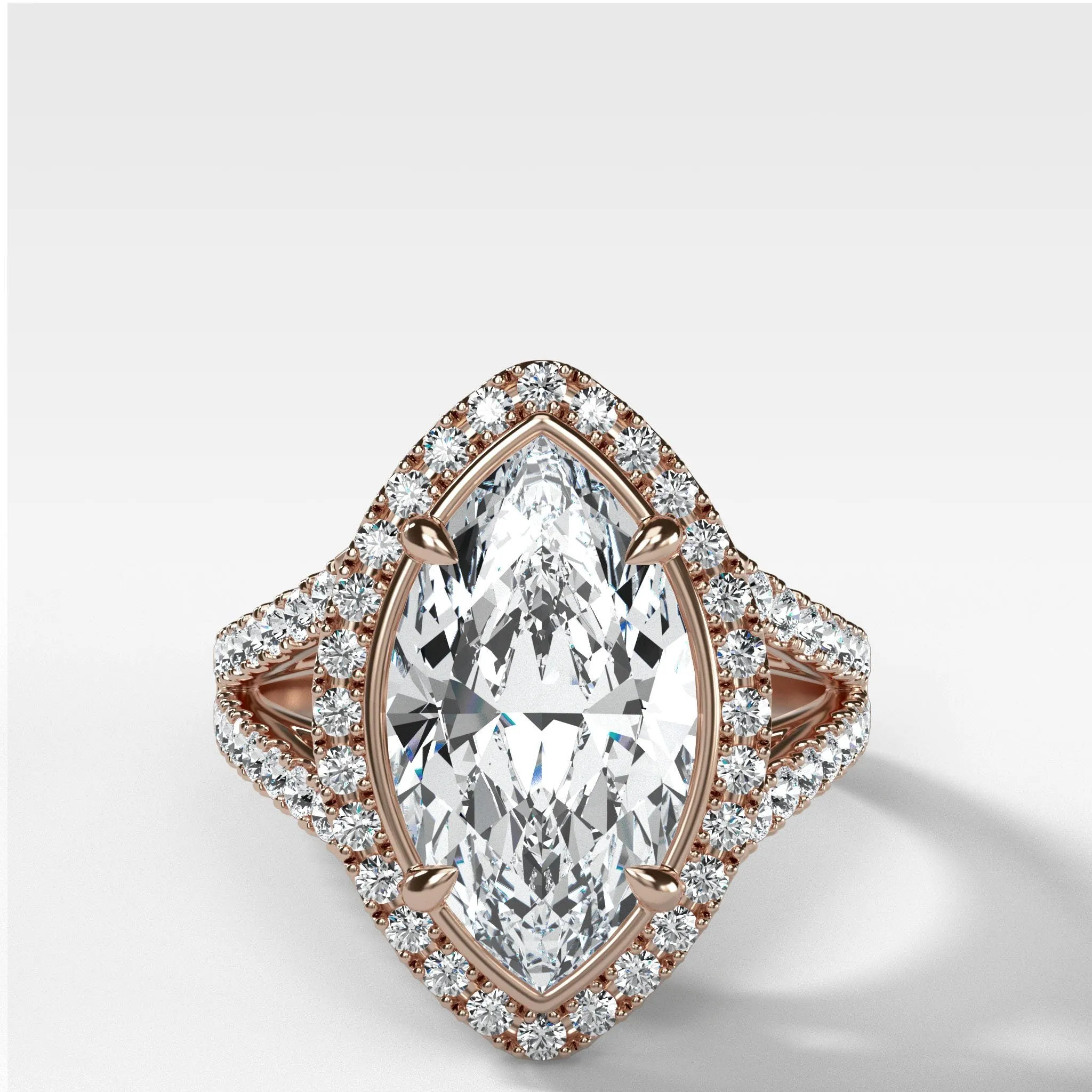 Split Shank Halo Engagement Ring With Marquise Cut Diamond