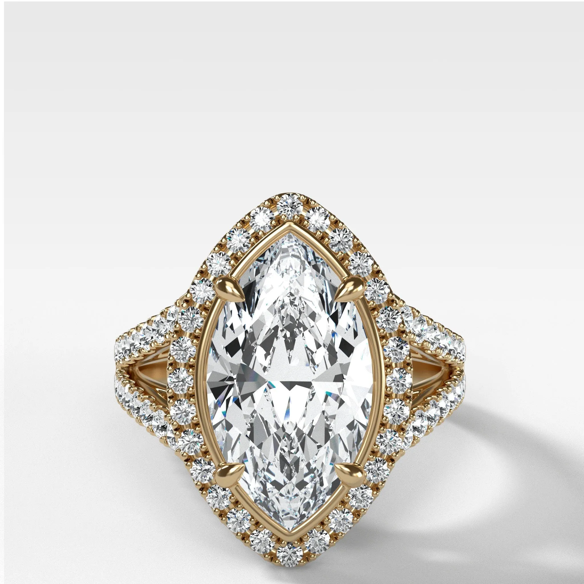 Split Shank Halo Engagement Ring With Marquise Cut Diamond