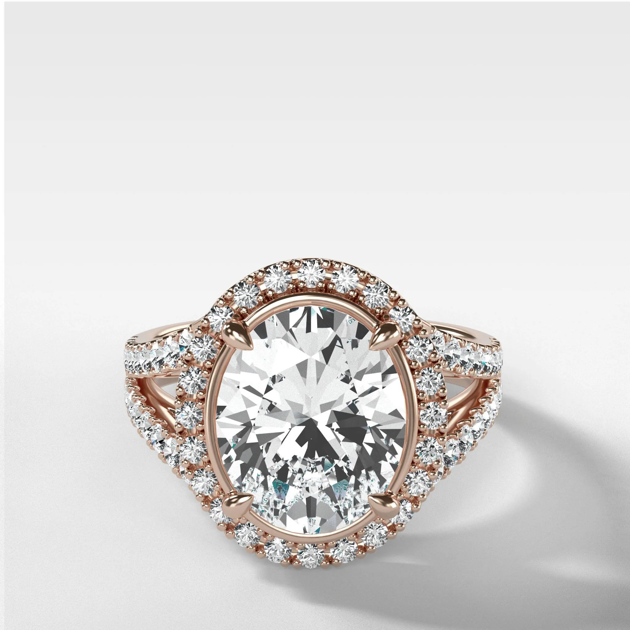 Split Shank Halo Engagement Ring With Oval Cut Diamond