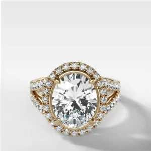 Split Shank Halo Engagement Ring With Oval Cut Diamond