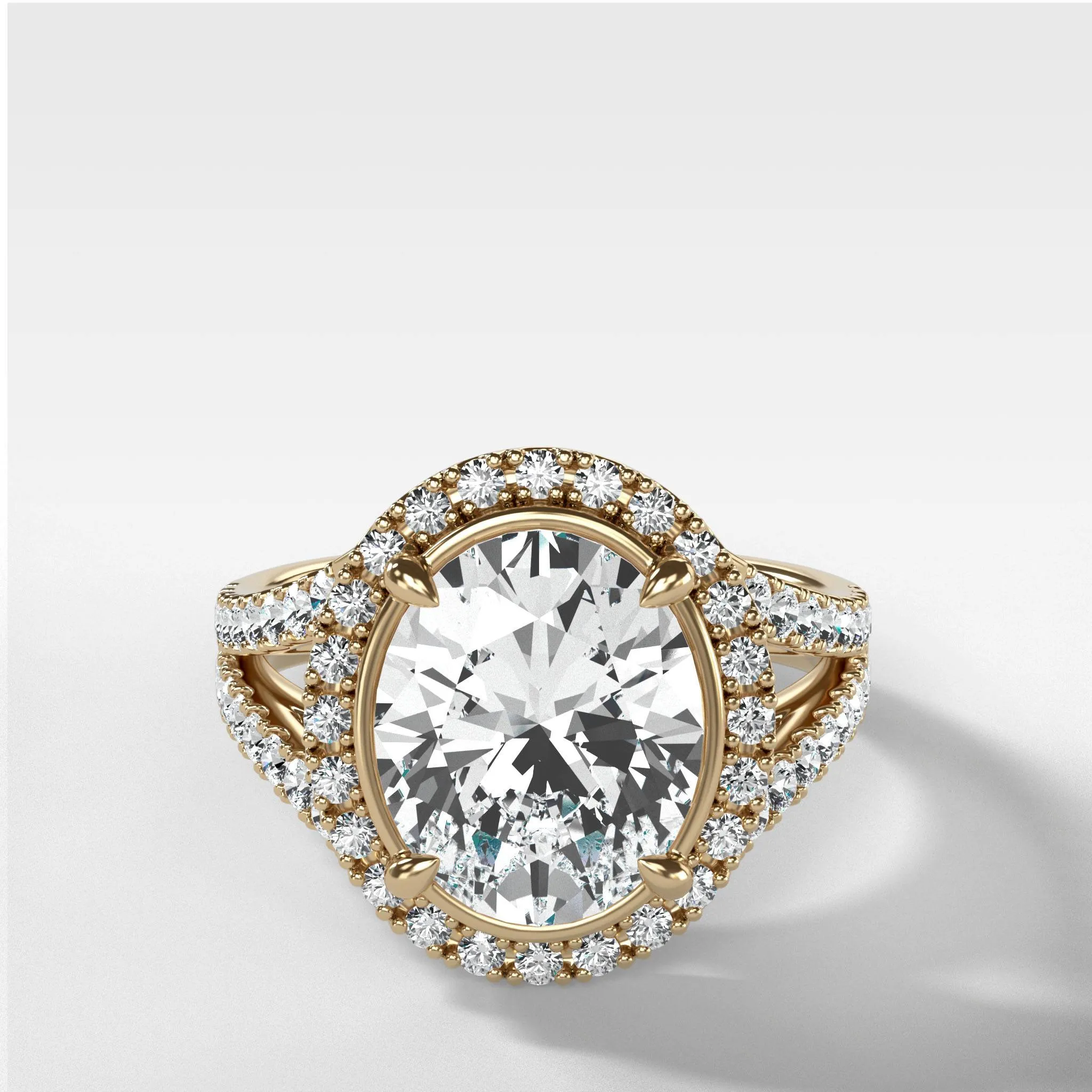 Split Shank Halo Engagement Ring With Oval Cut Diamond