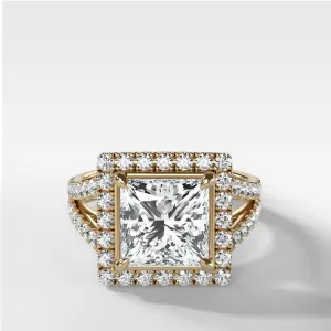Split Shank Halo Engagement Ring With Princess Cut Diamond