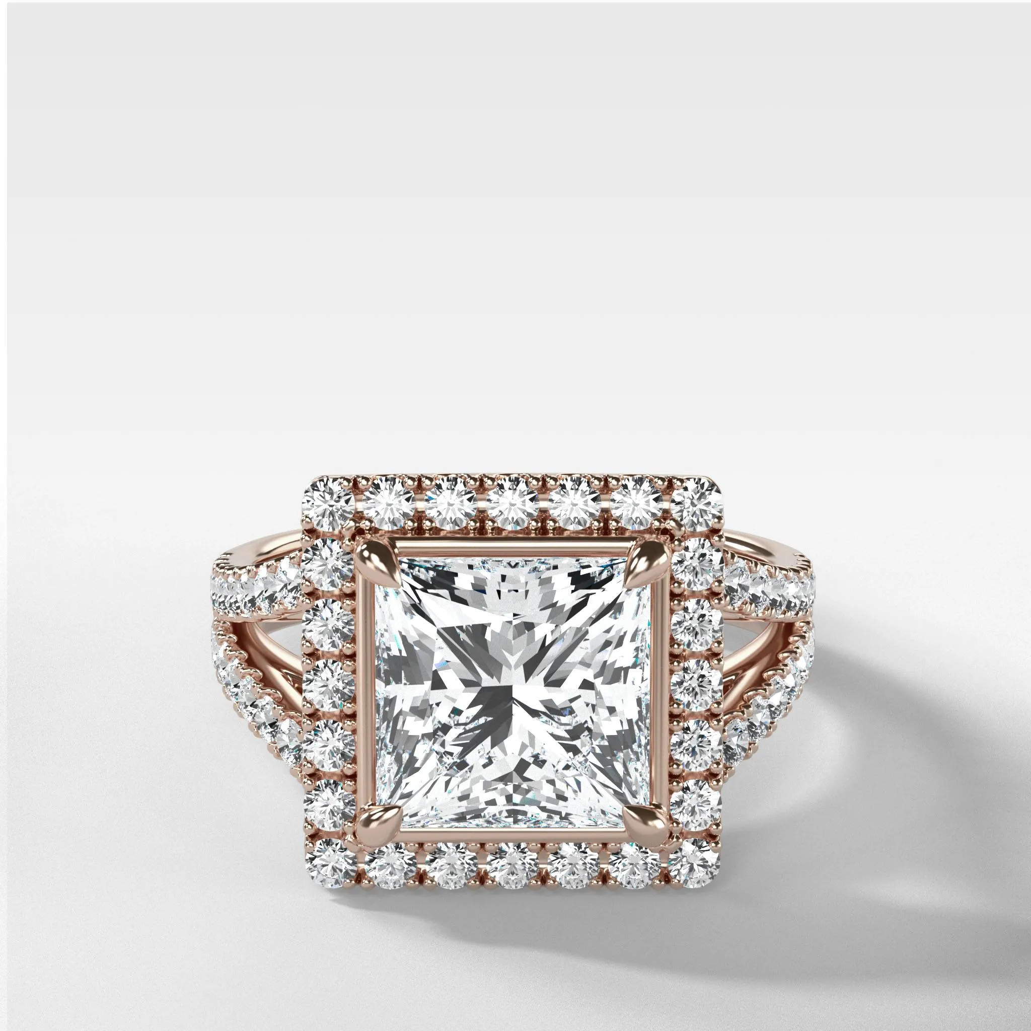 Split Shank Halo Engagement Ring With Princess Cut Diamond