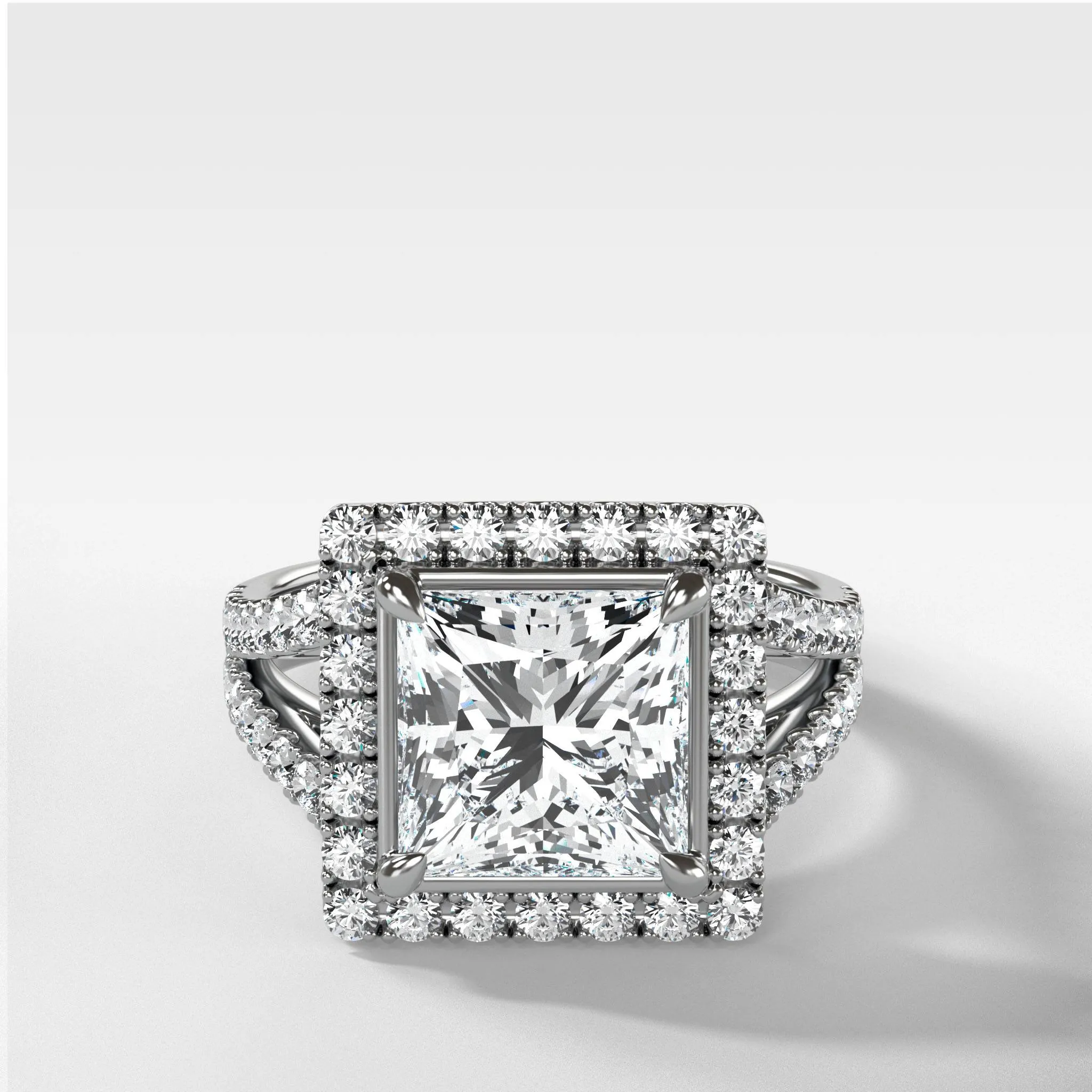 Split Shank Halo Engagement Ring With Princess Cut Diamond