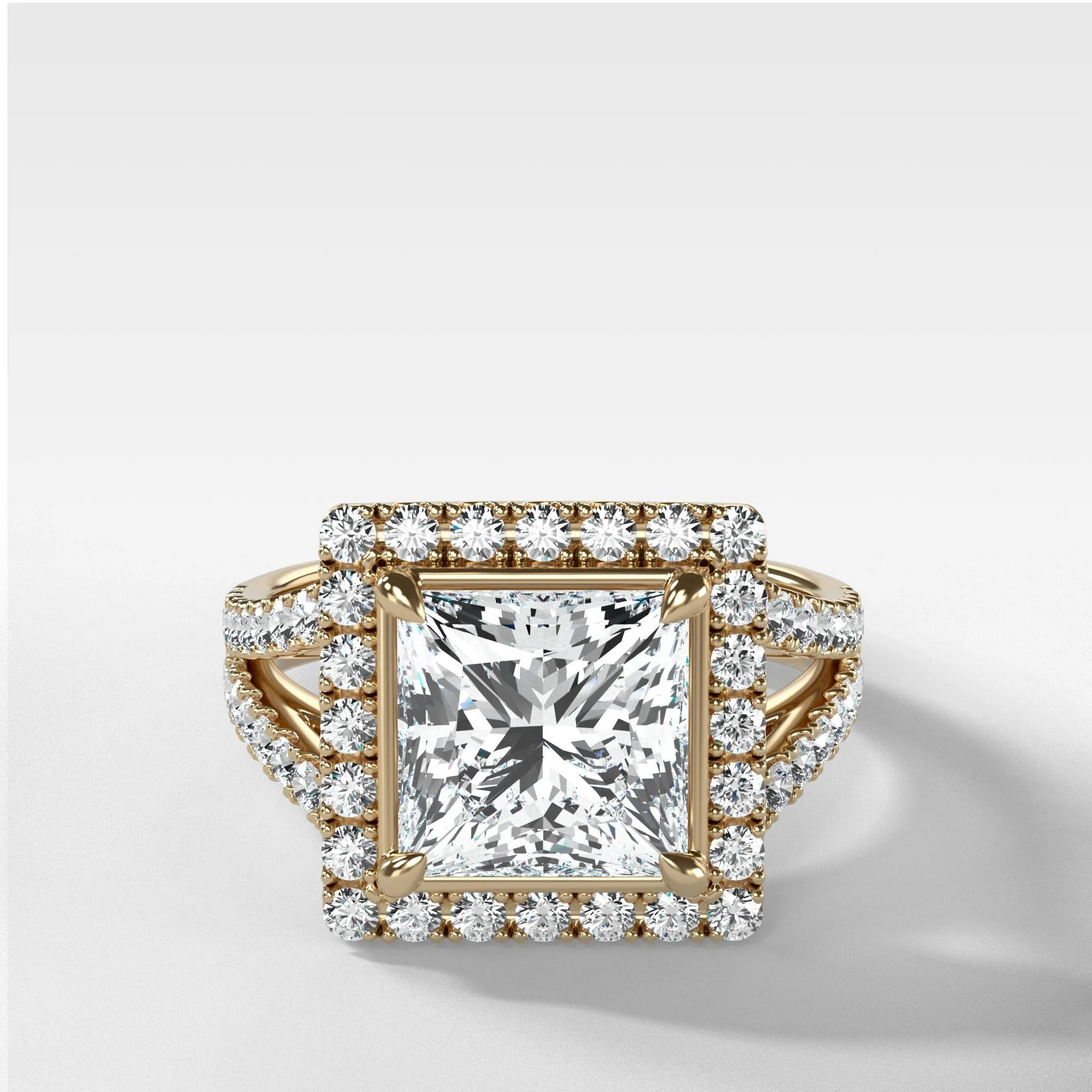 Split Shank Halo Engagement Ring With Princess Cut Diamond