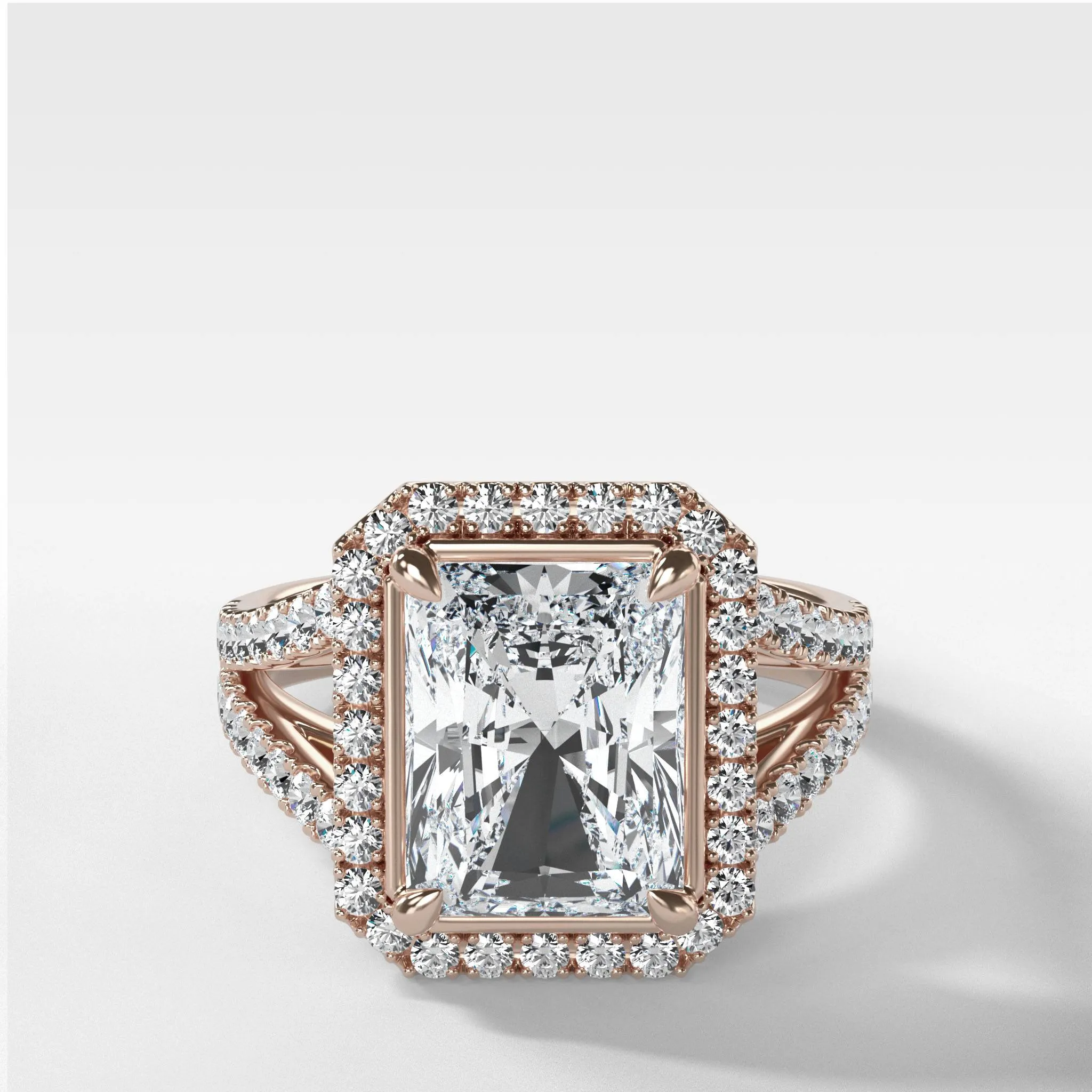 Split Shank Halo Engagement Ring With Radiant Cut Diamond