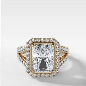 Split Shank Halo Engagement Ring With Radiant Cut Diamond