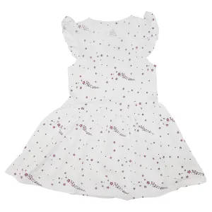 Star Print Ruffle Dress- White
