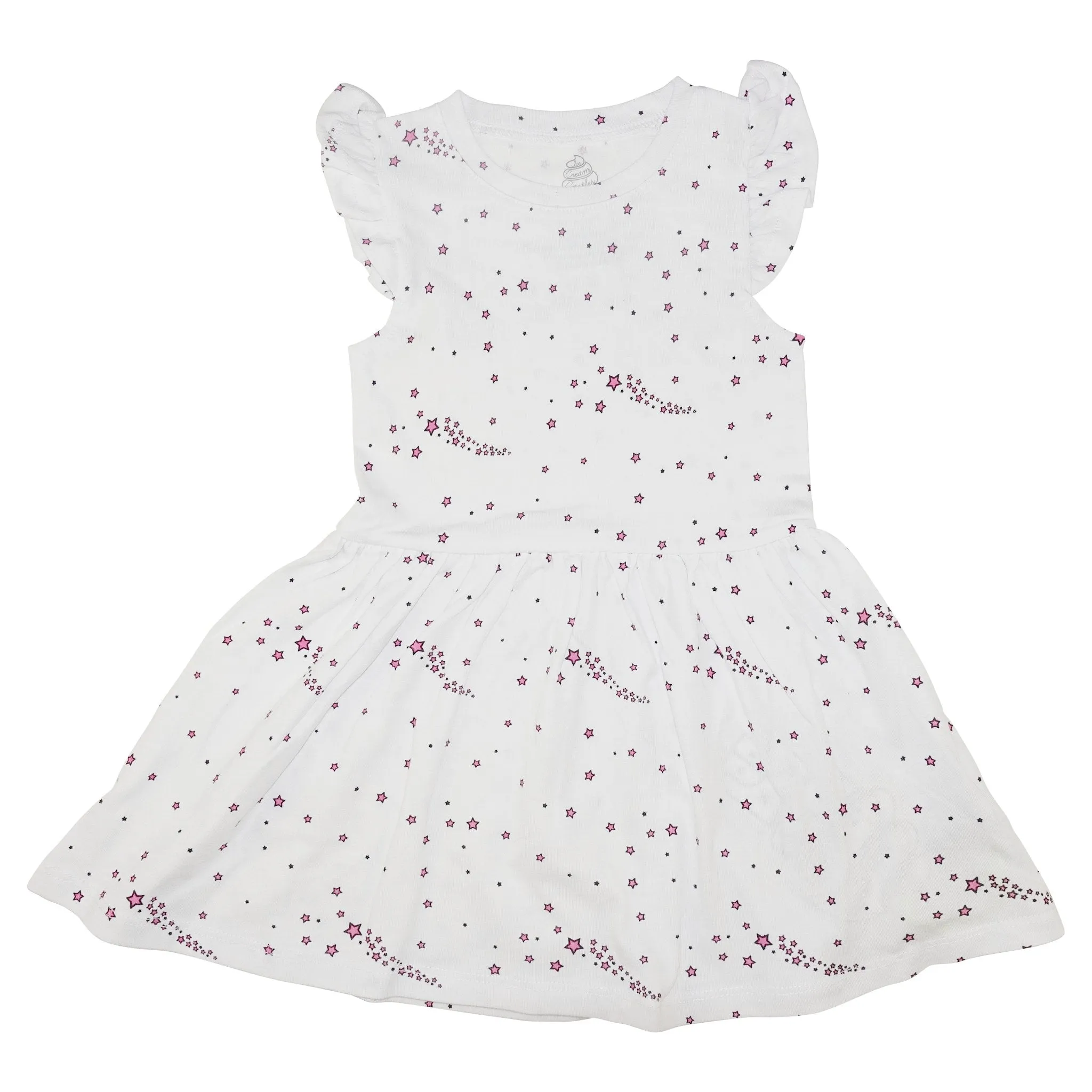 Star Print Ruffle Dress- White