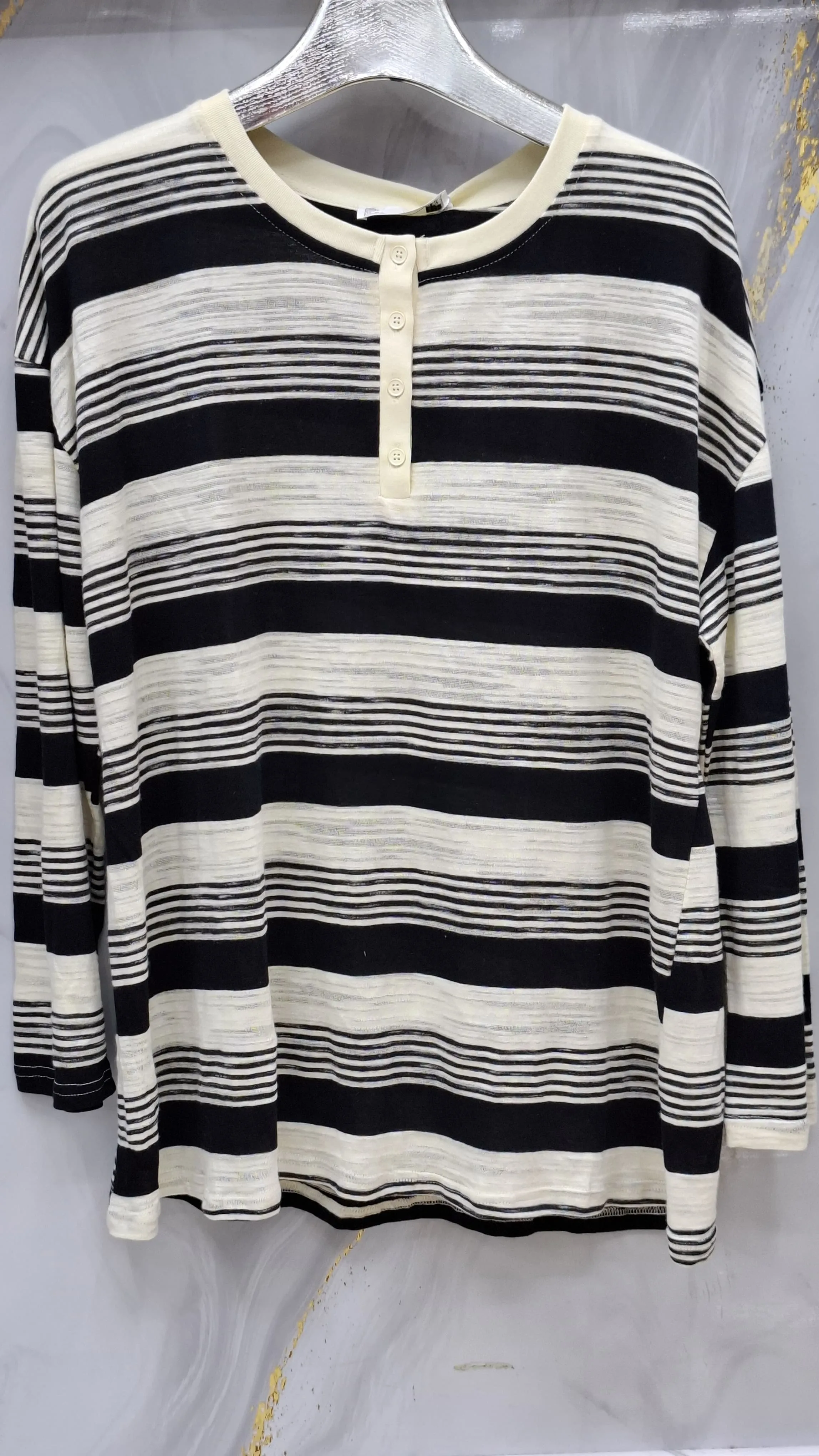 Striped Long-Sleeved Henley Shirt