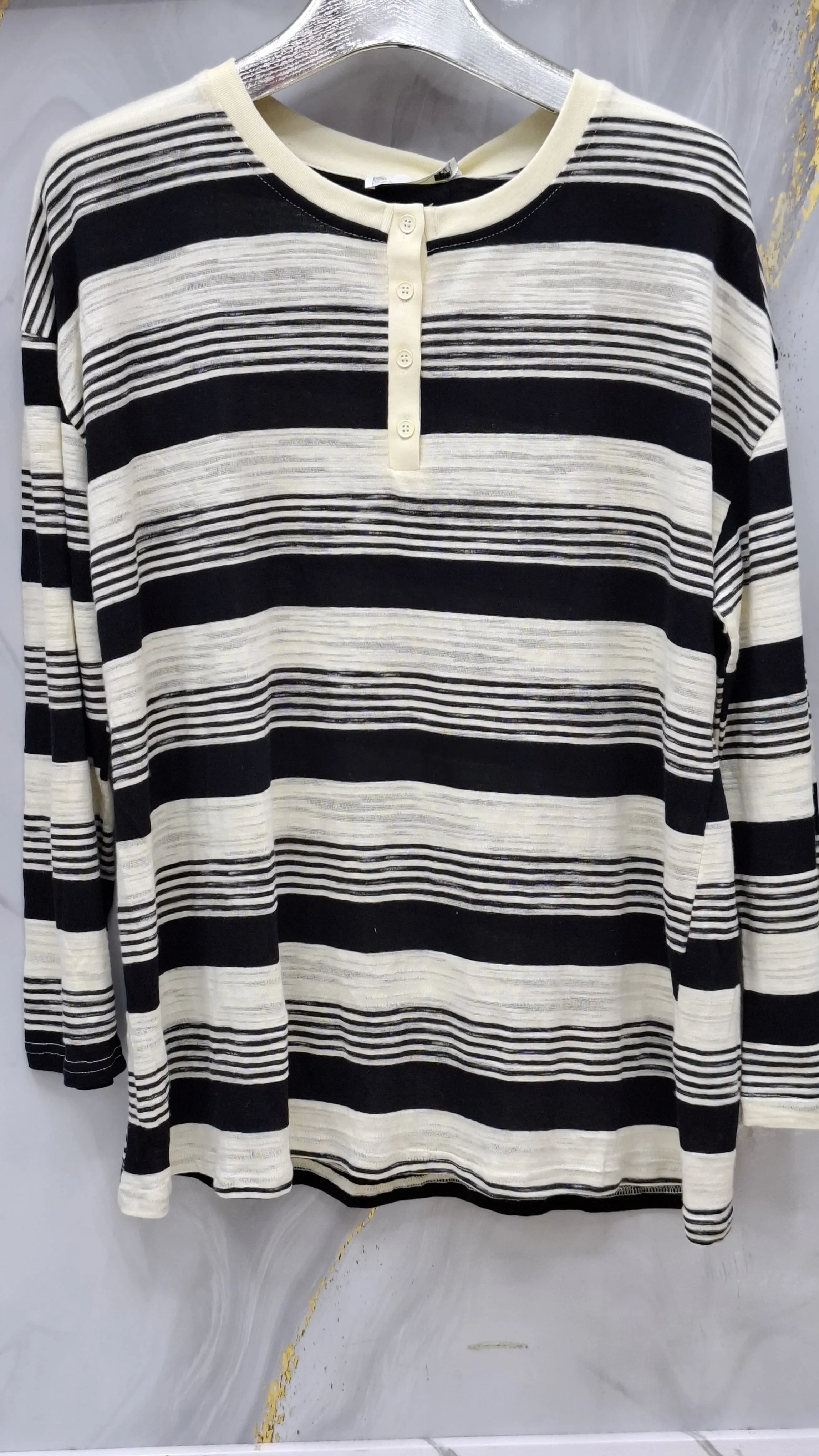 Striped Long-Sleeved Henley Shirt