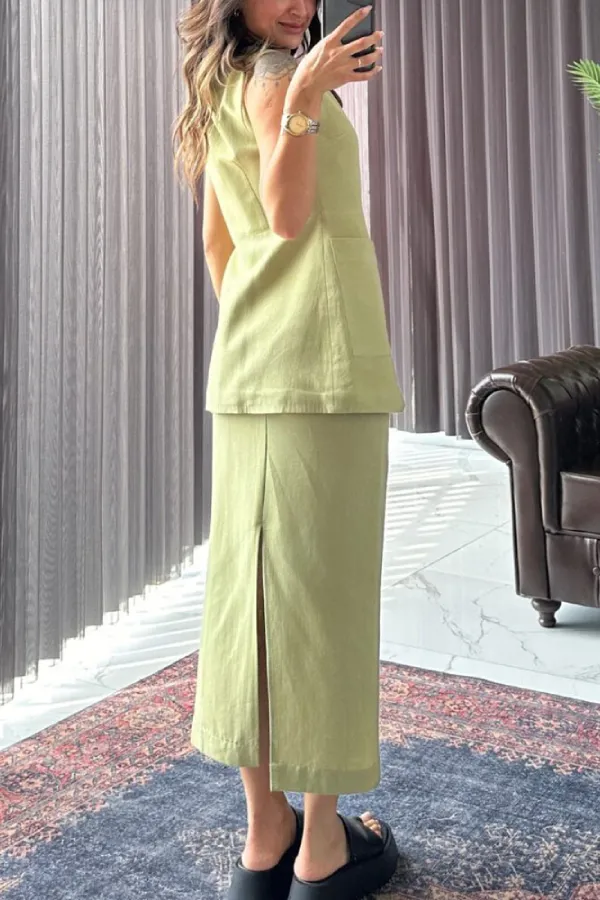 Stylish and Elegant Cotton and Linen Two-piece Set