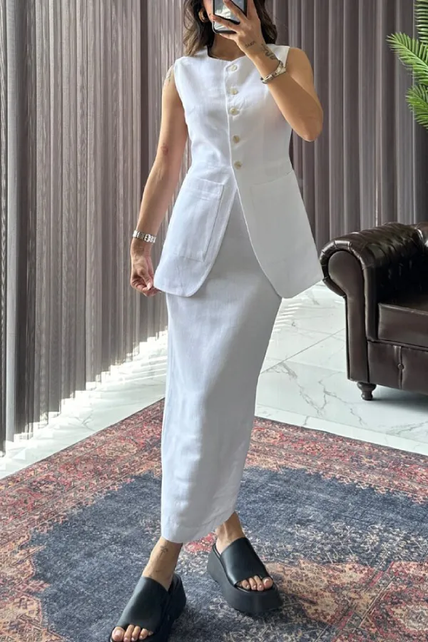 Stylish and Elegant Cotton and Linen Two-piece Set