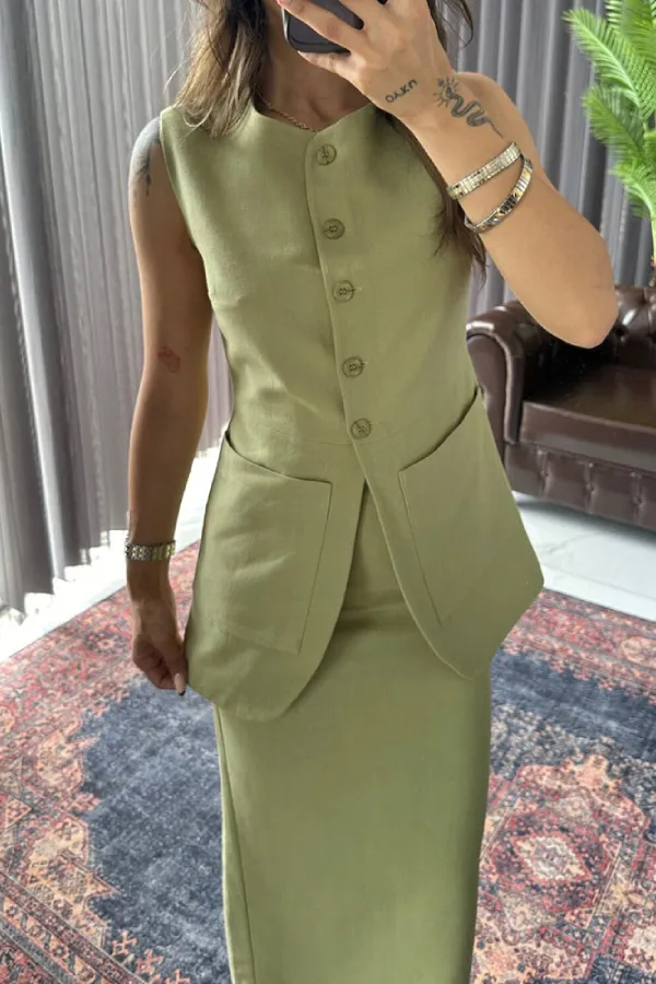 Stylish and Elegant Cotton and Linen Two-piece Set