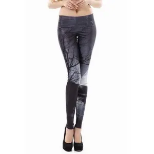 Stylish Print Slimming Leggings For Women - Black M