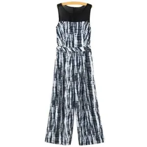 Stylish Scoop Neck Sleeveless Chiffon Spliced Women's Jumpsuit - White And Black M