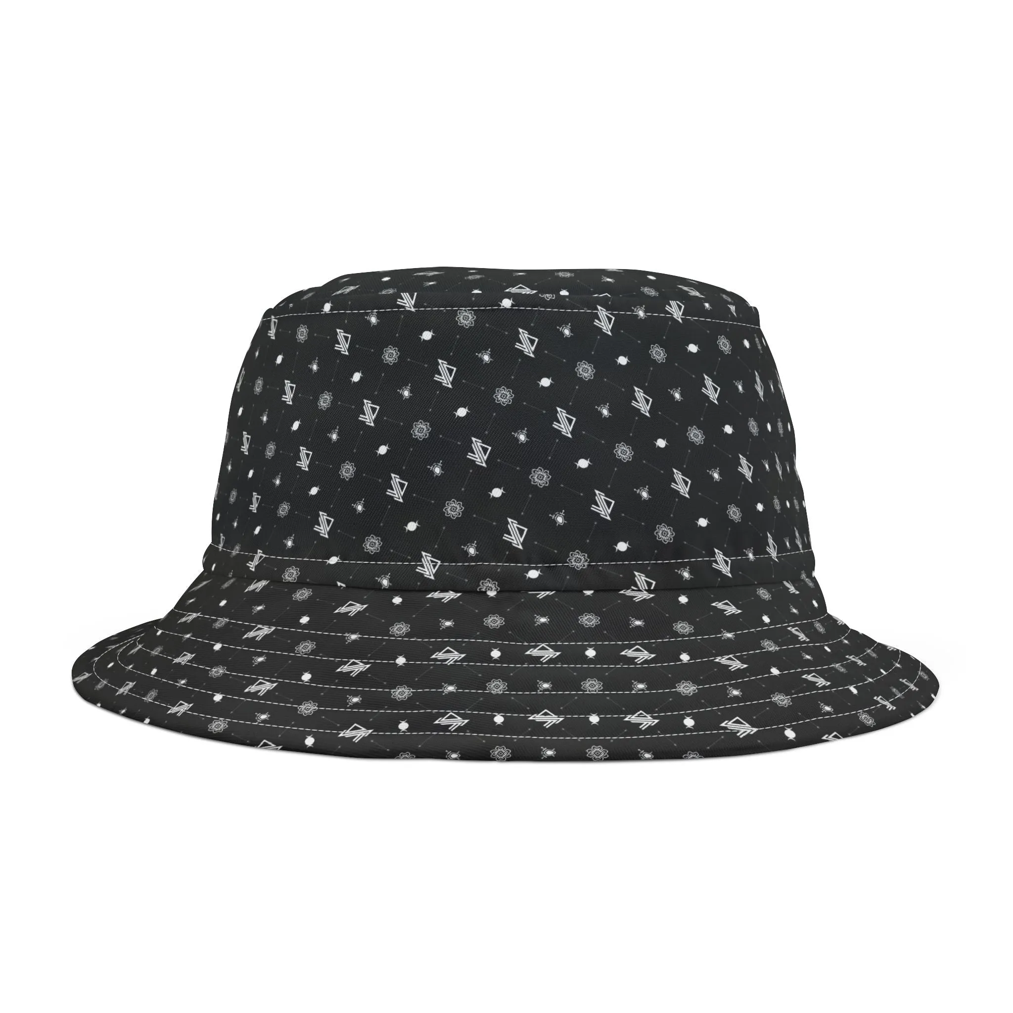 Stylish Triple Moon Black Patterned Bucket Hat - Perfect for Summer Festivals and Casual Outings