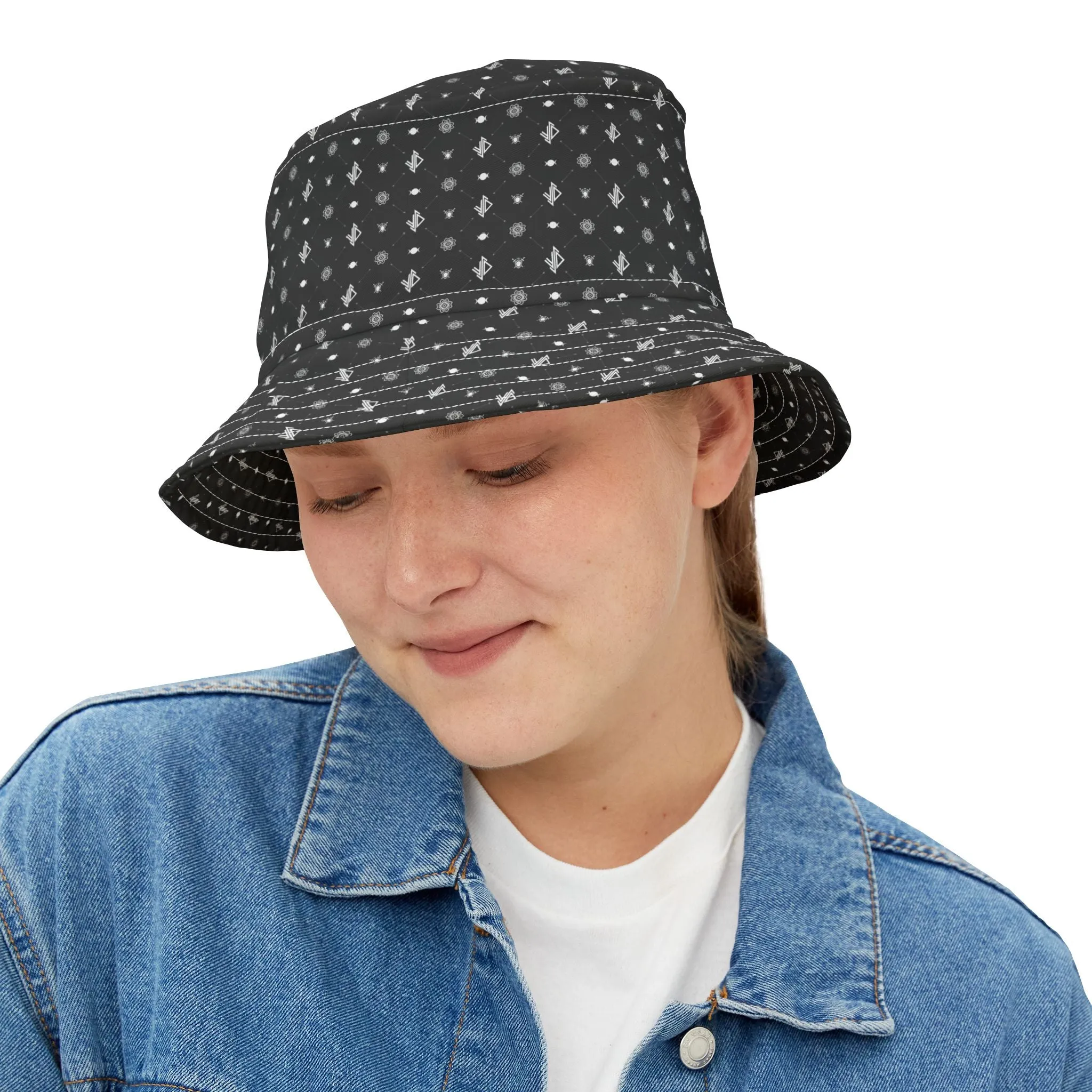 Stylish Triple Moon Black Patterned Bucket Hat - Perfect for Summer Festivals and Casual Outings