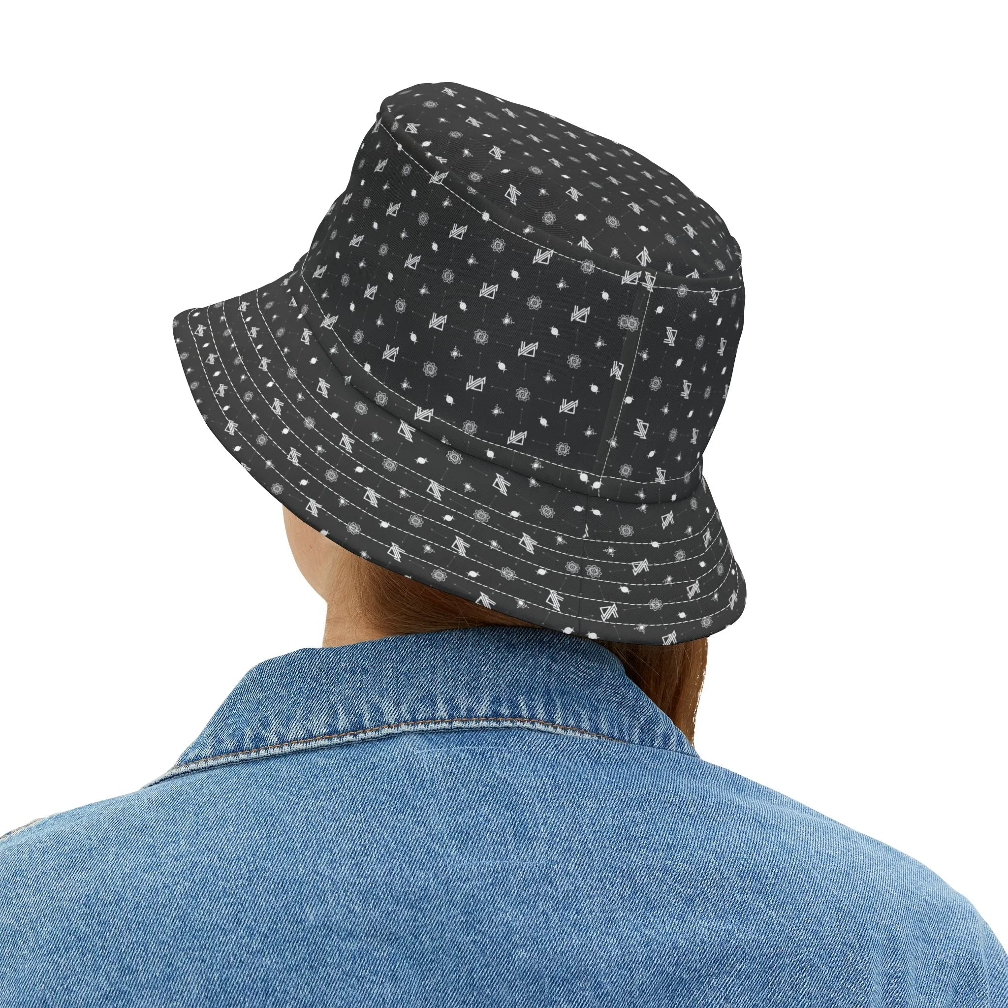 Stylish Triple Moon Black Patterned Bucket Hat - Perfect for Summer Festivals and Casual Outings