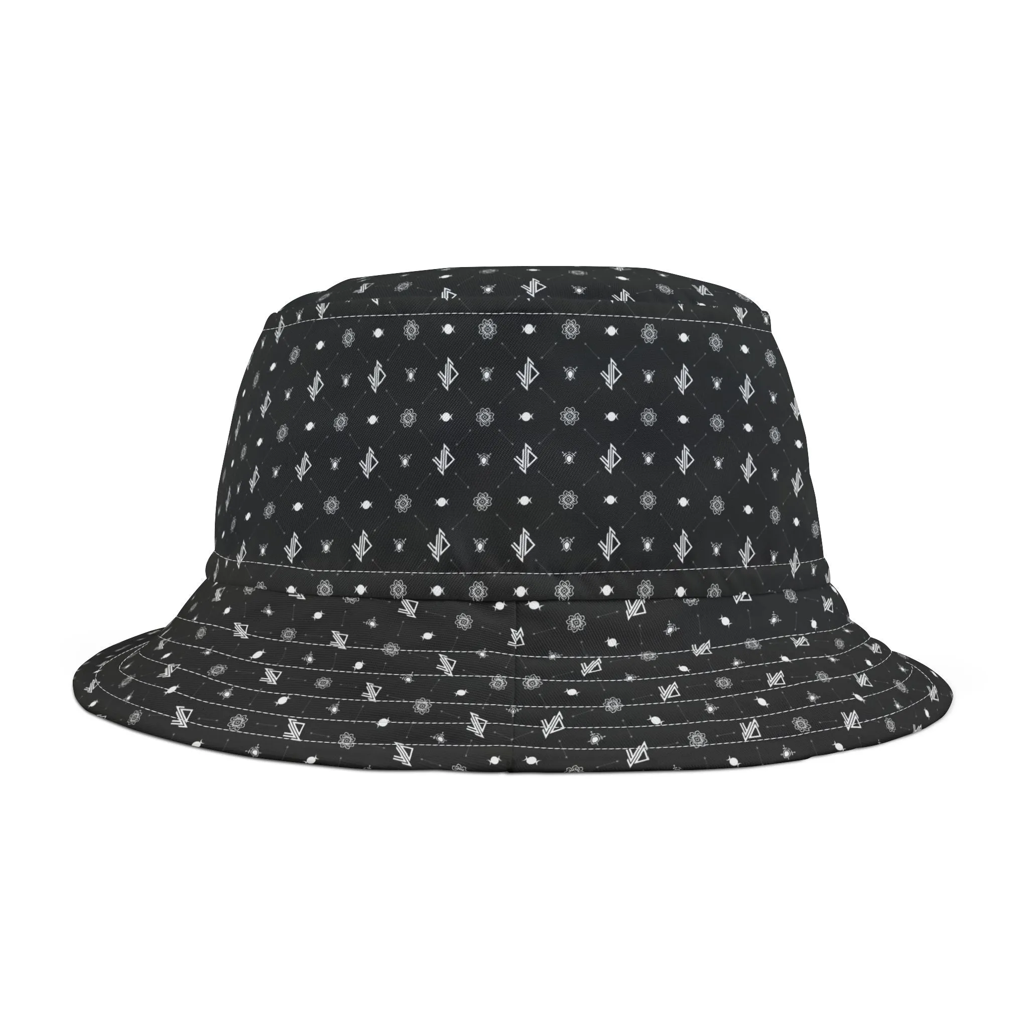 Stylish Triple Moon Black Patterned Bucket Hat - Perfect for Summer Festivals and Casual Outings