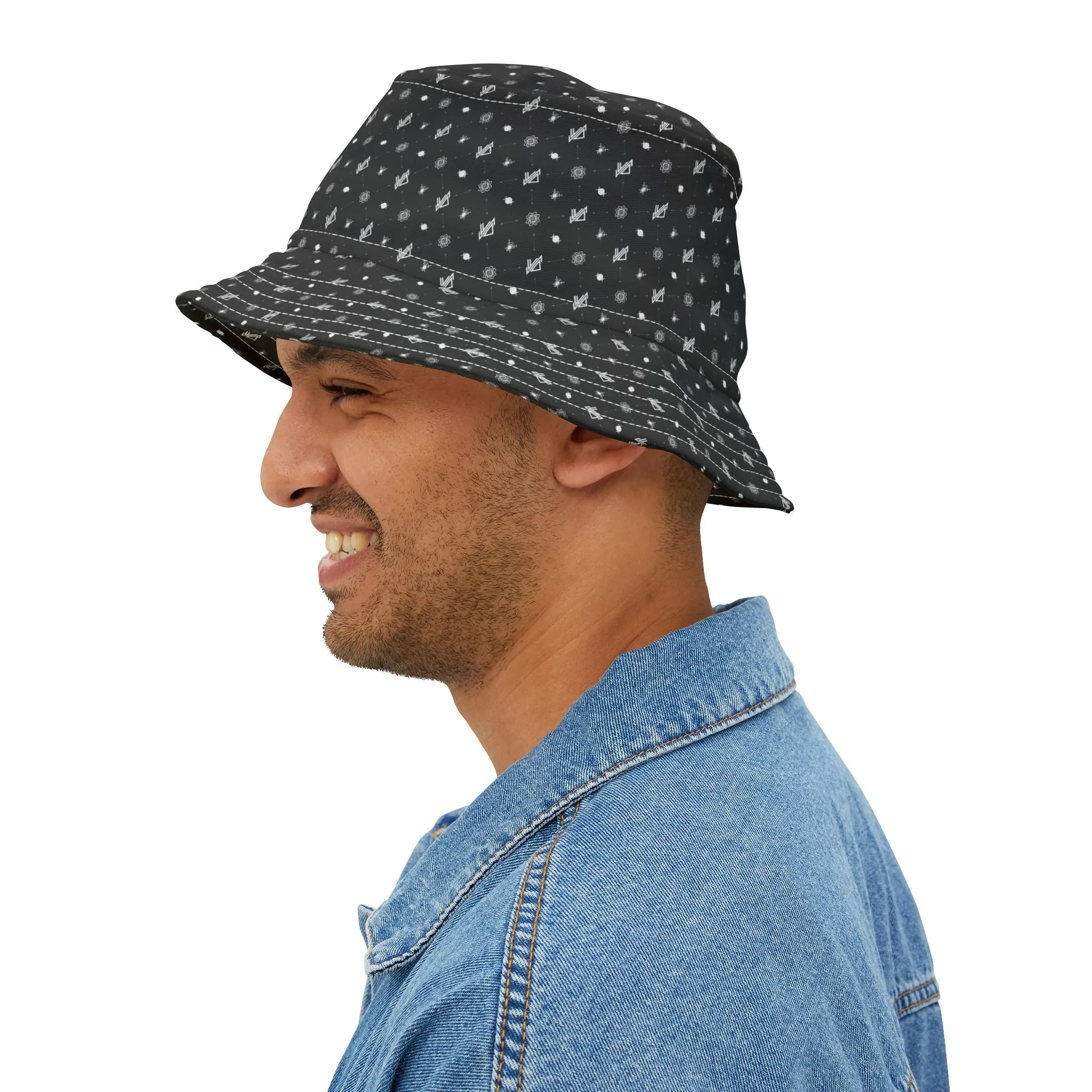 Stylish Triple Moon Black Patterned Bucket Hat - Perfect for Summer Festivals and Casual Outings