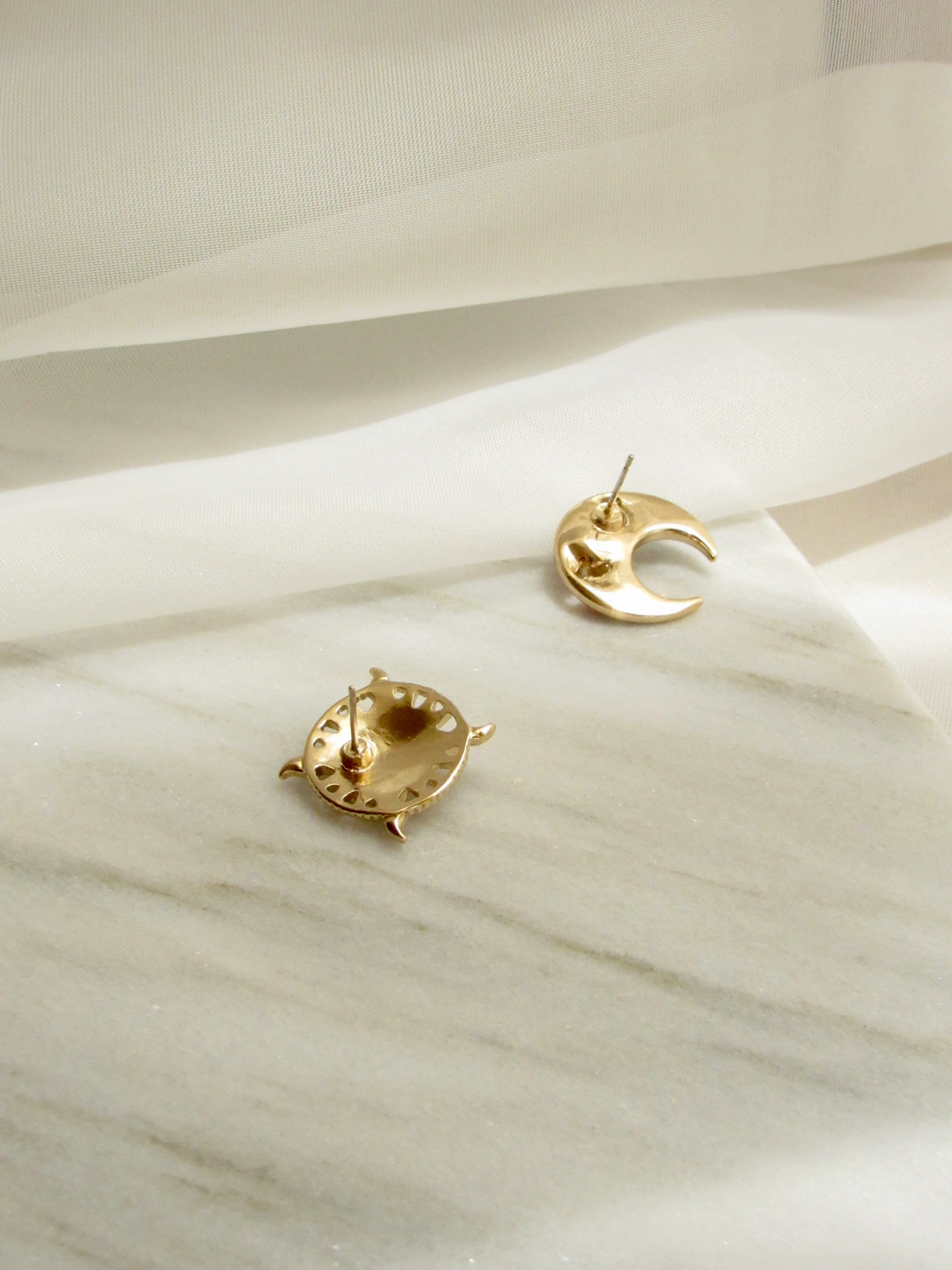 Sun Moon Gold Statement Earrings