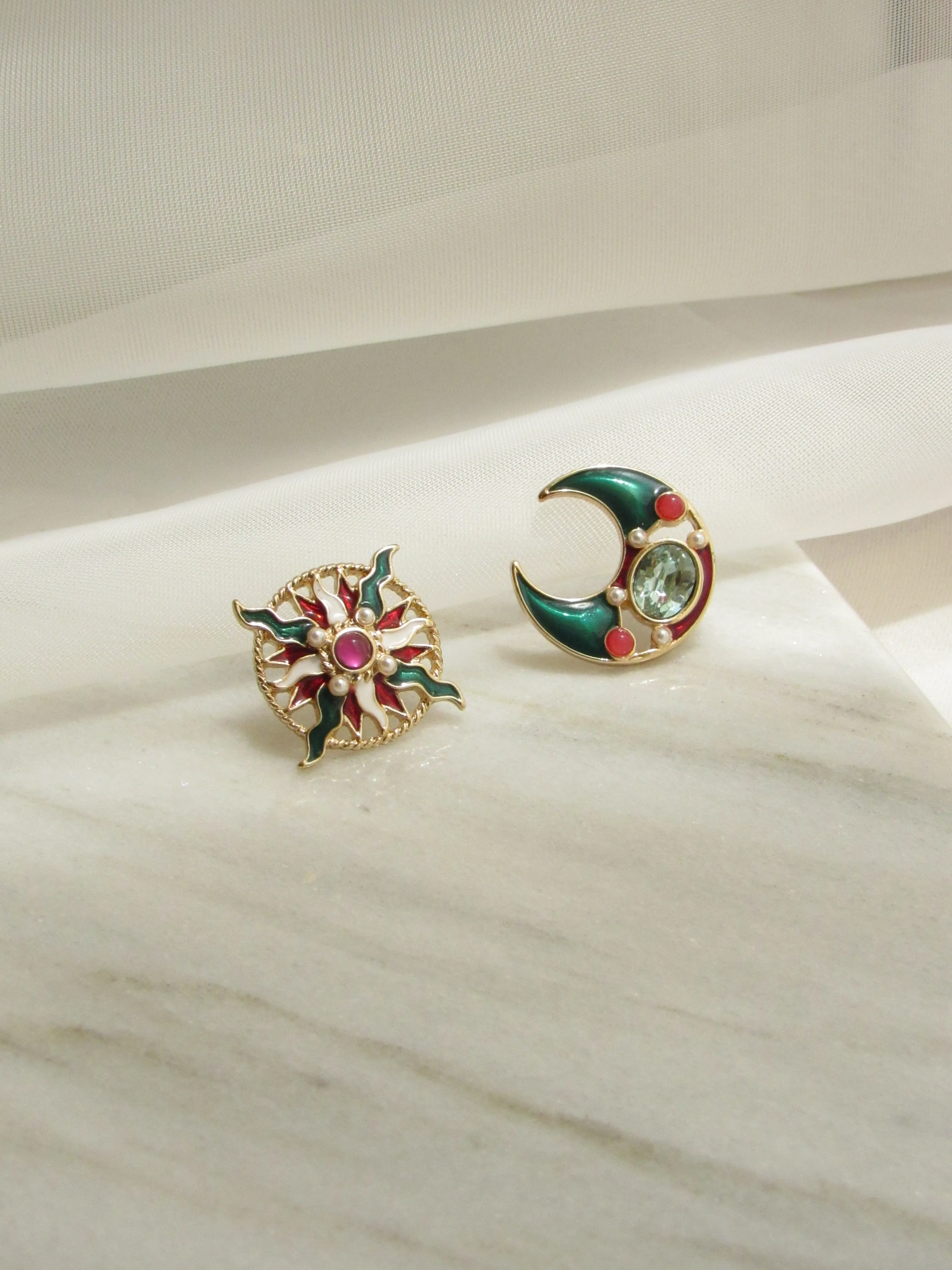Sun Moon Gold Statement Earrings