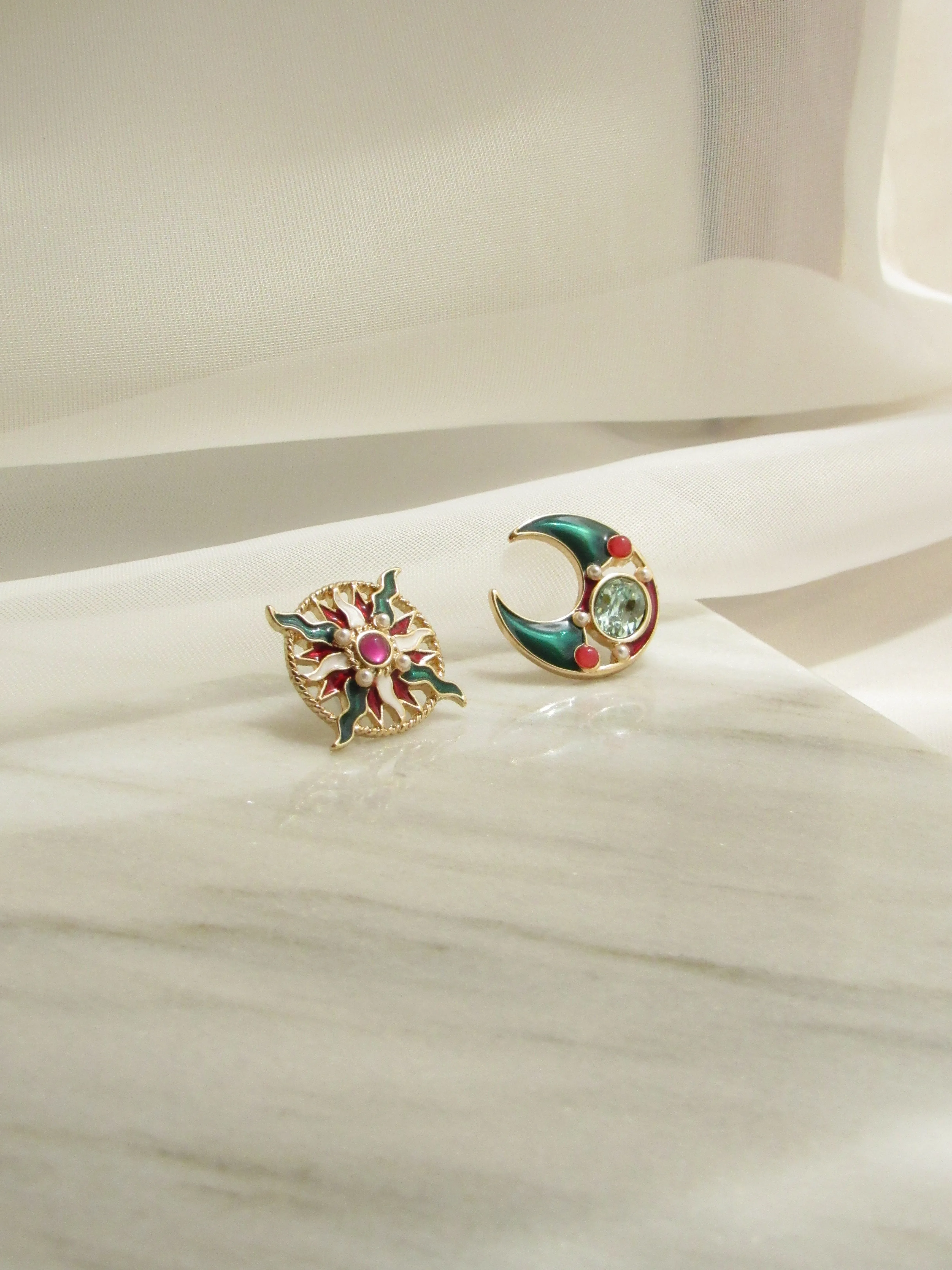 Sun Moon Gold Statement Earrings