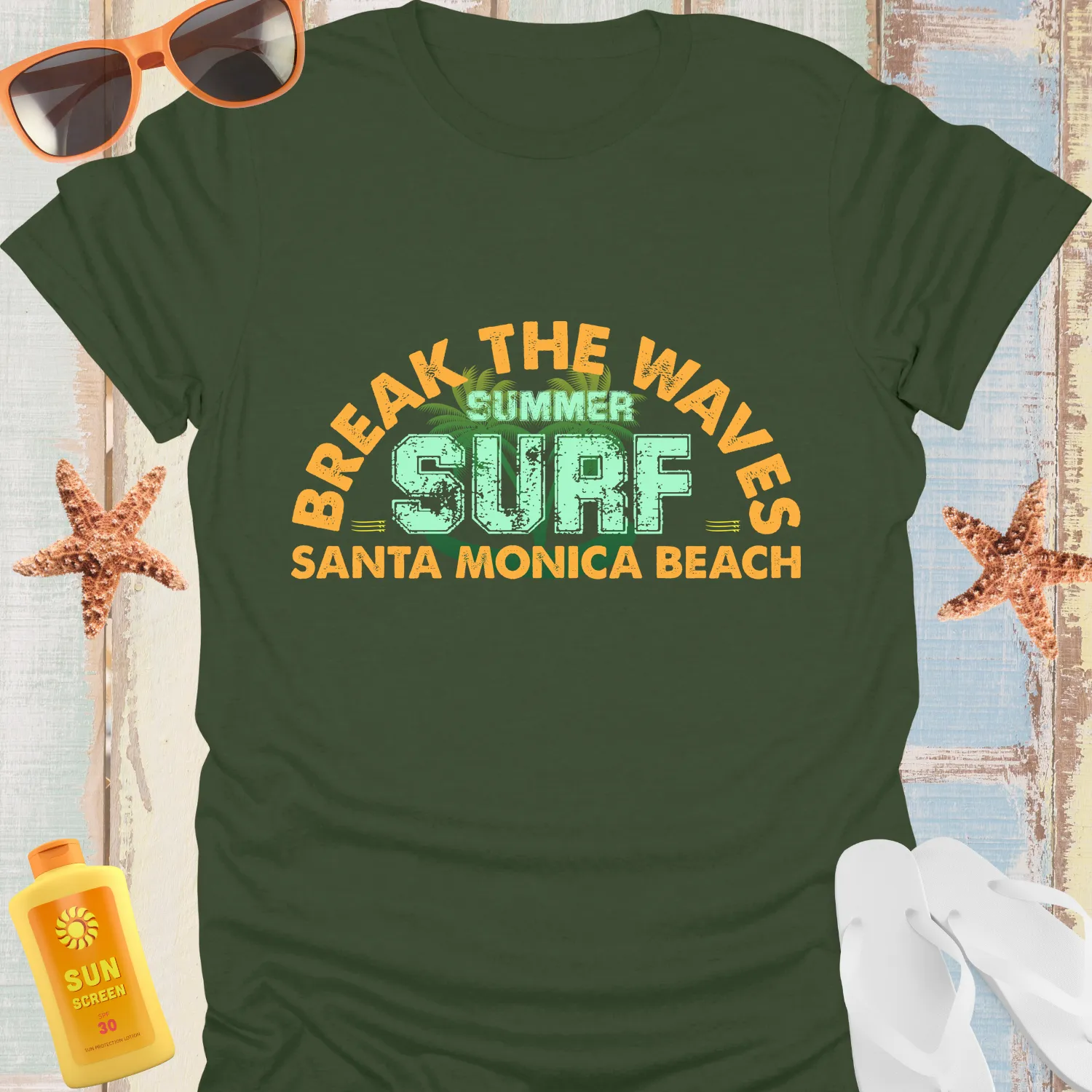 Surf California Vintage Break The Waves T-Shirt Orange